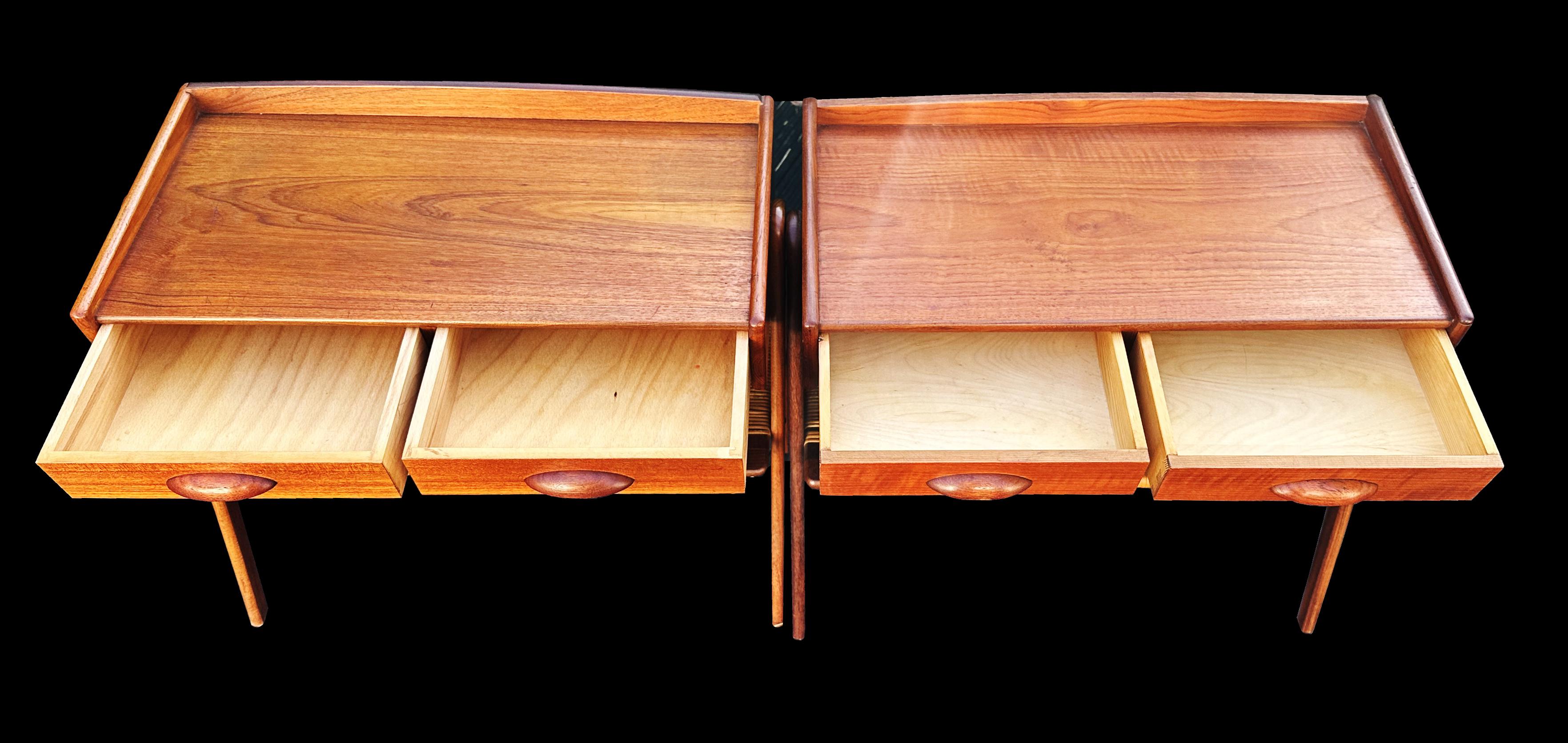 Scandinavian Modern Pair of 2 Drawer Teak and Rattan Bedside Tables by Soren Rasmussen