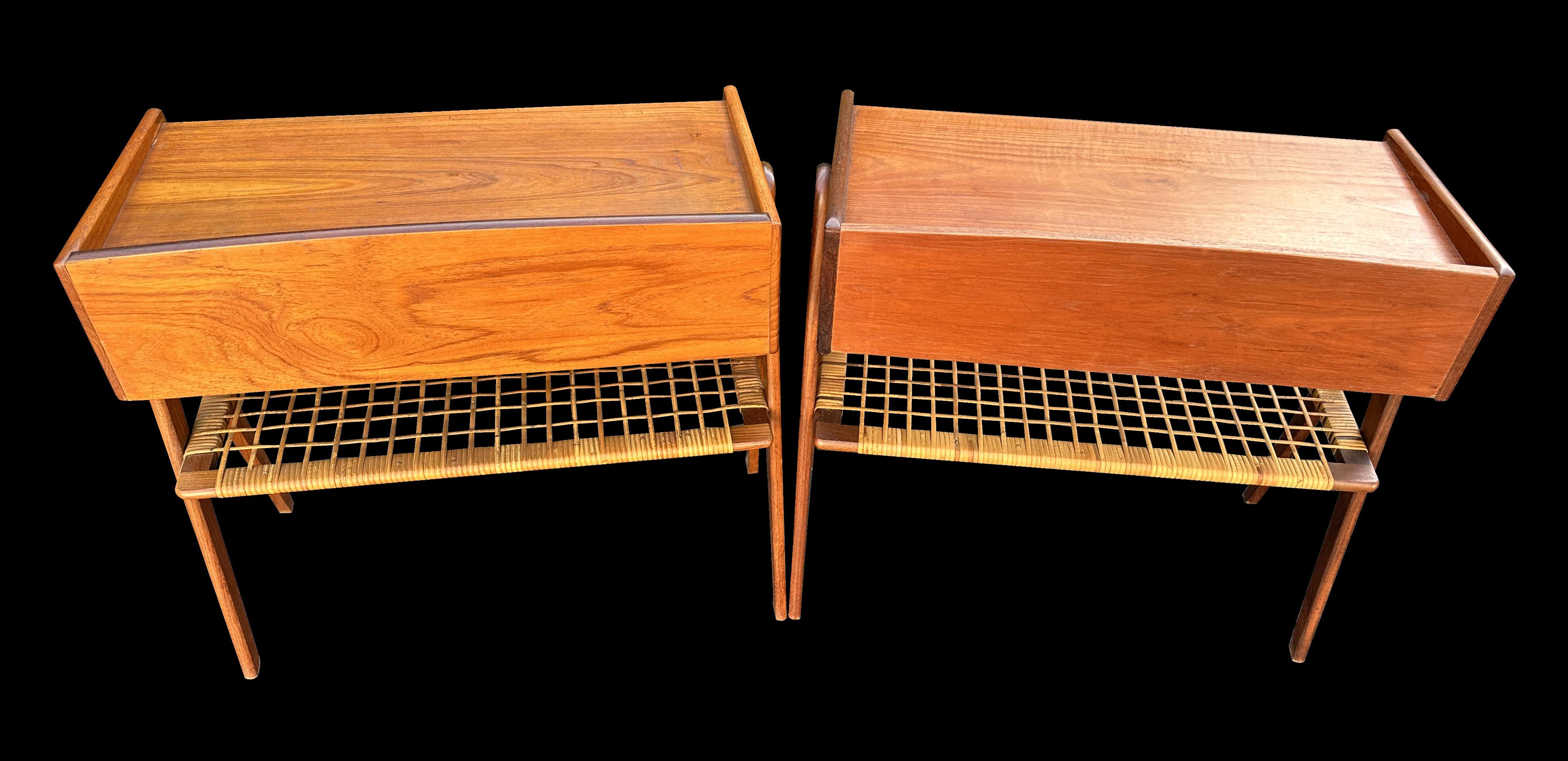 Swedish Pair of 2 Drawer Teak and Rattan Bedside Tables by Soren Rasmussen