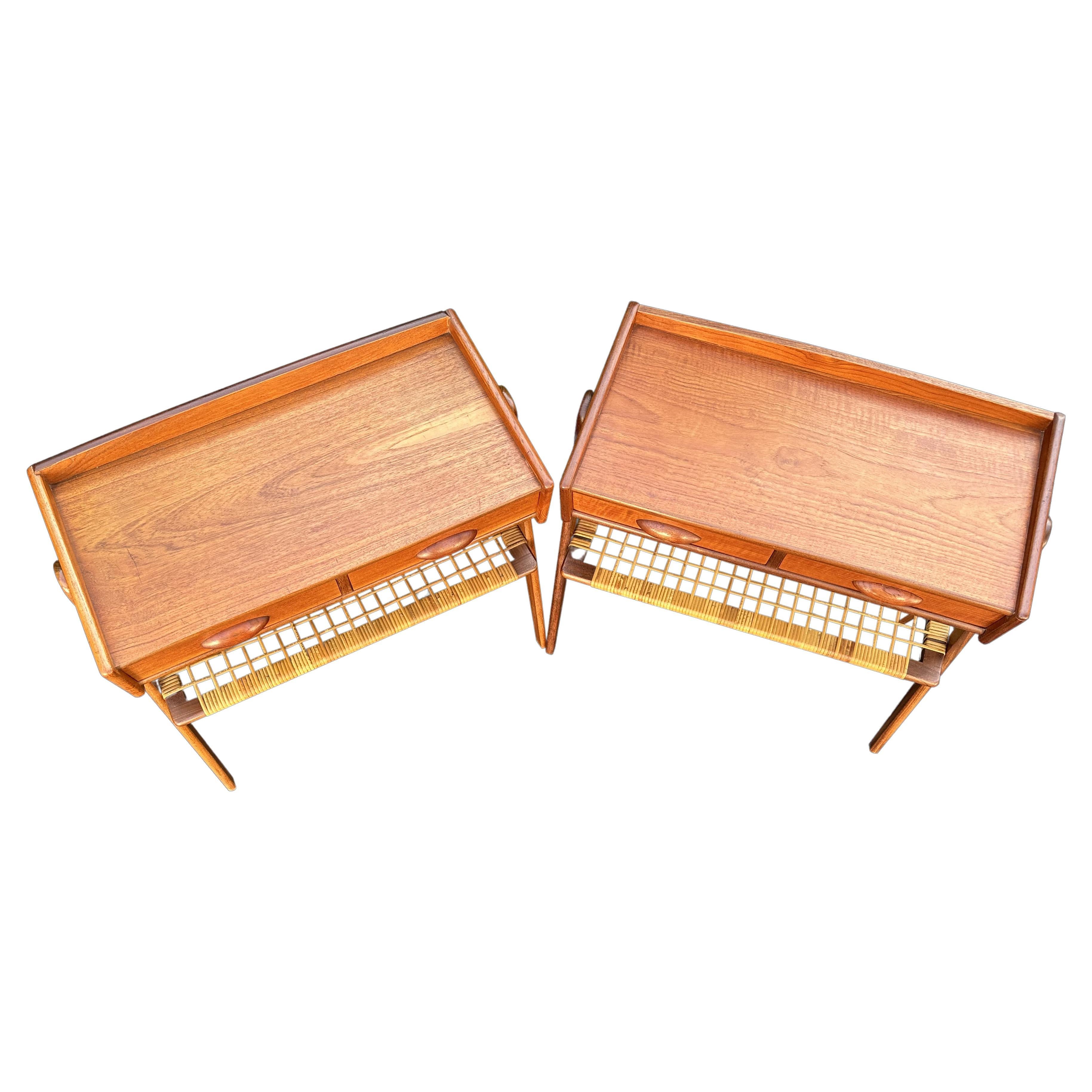 Pair of 2 Drawer Teak and Rattan Bedside Tables by Soren Rasmussen