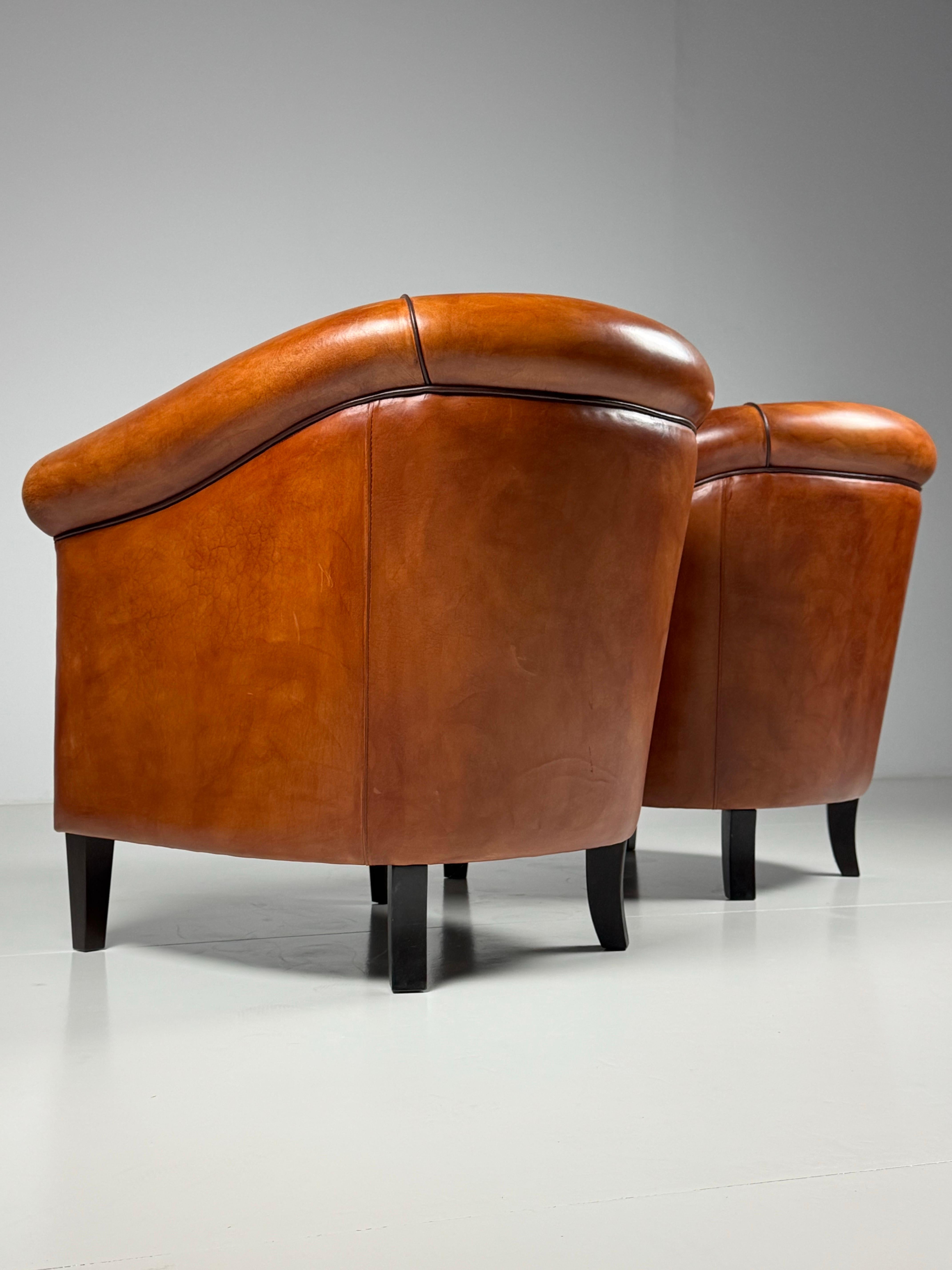 Pair of 2 Dutch Sheep’s leather clubchairs For Sale 5