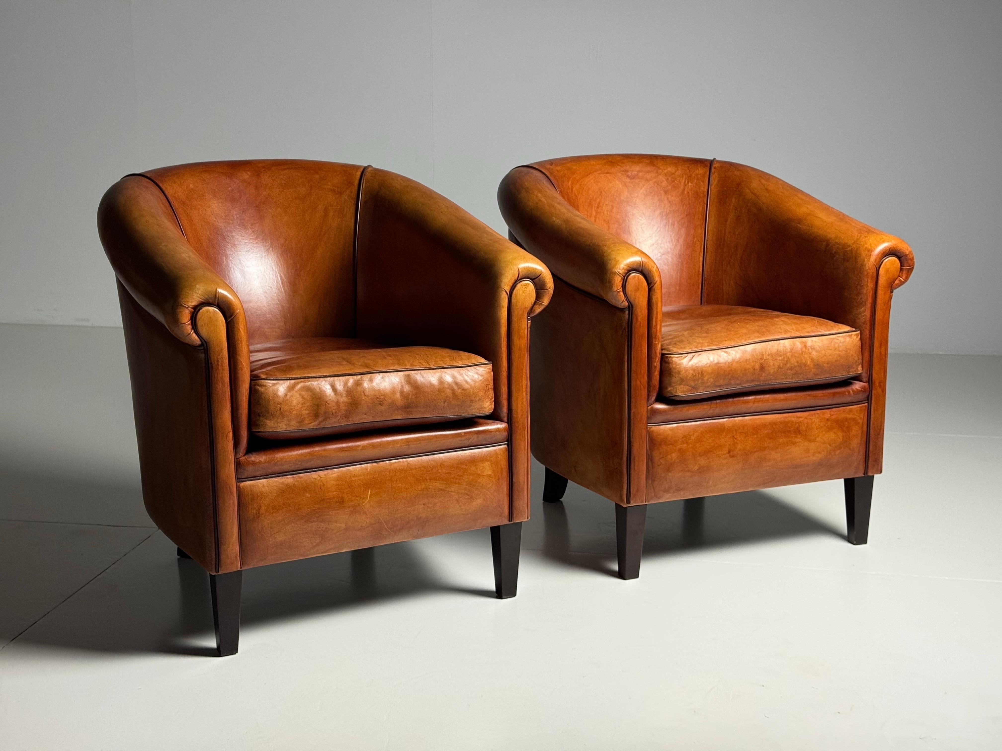 Pair of 2 Dutch Sheep’s leather clubchairs For Sale 6