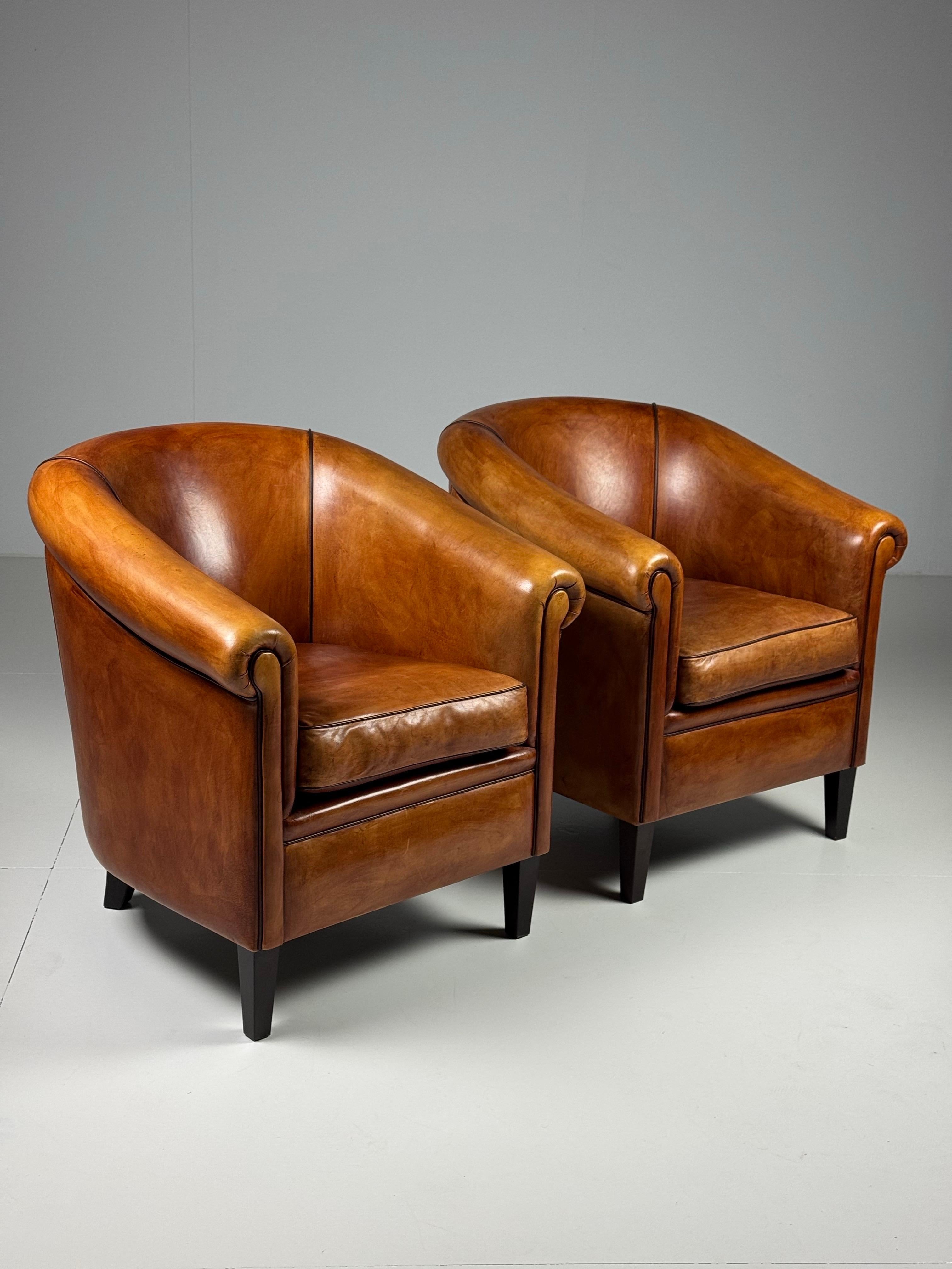 Pair of 2 Dutch Sheep’s leather clubchairs For Sale 11