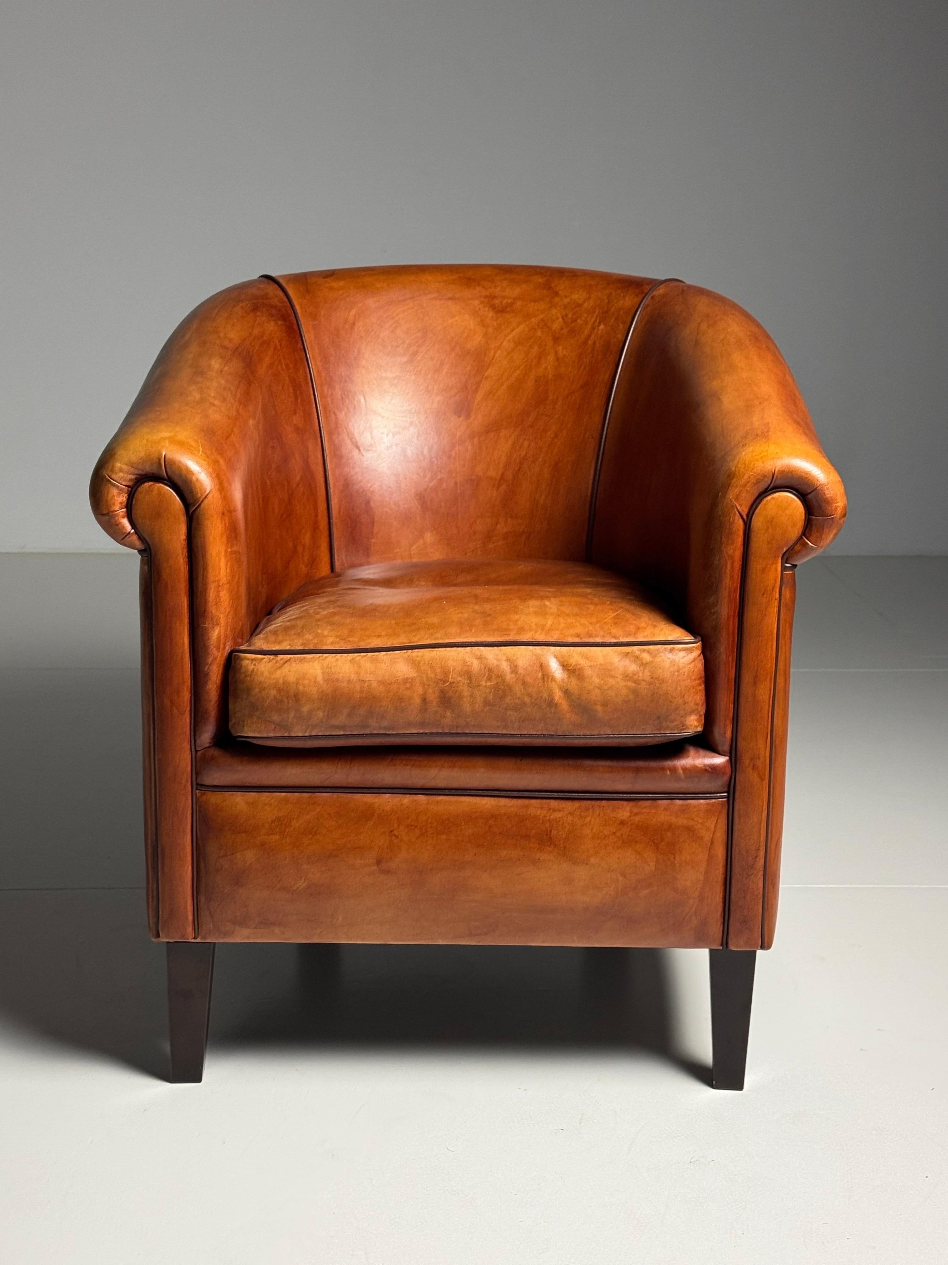 Pair of 2 Dutch Sheep’s leather clubchairs For Sale 12