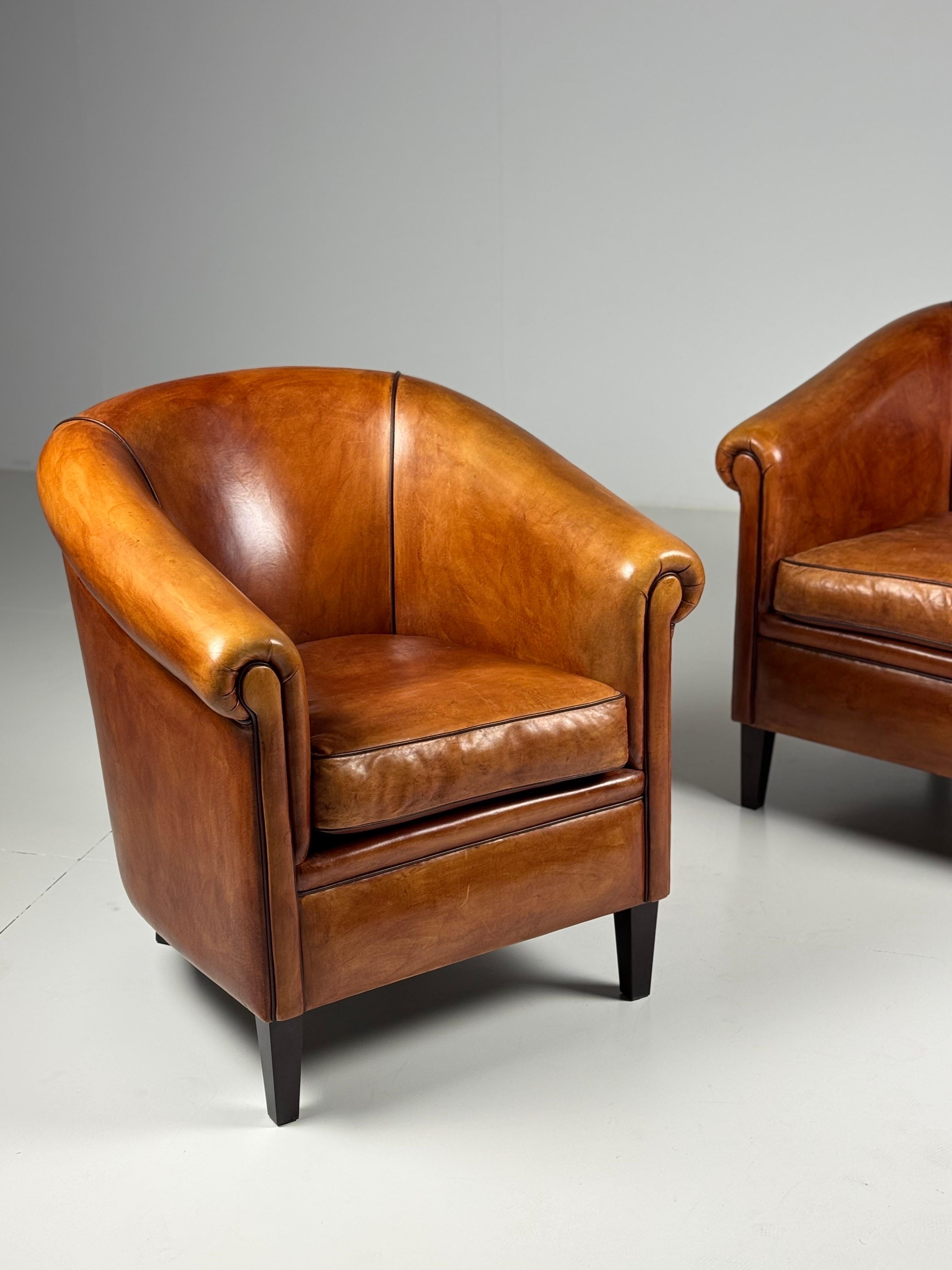 Pair of 2 Dutch Sheep’s leather clubchairs For Sale 14