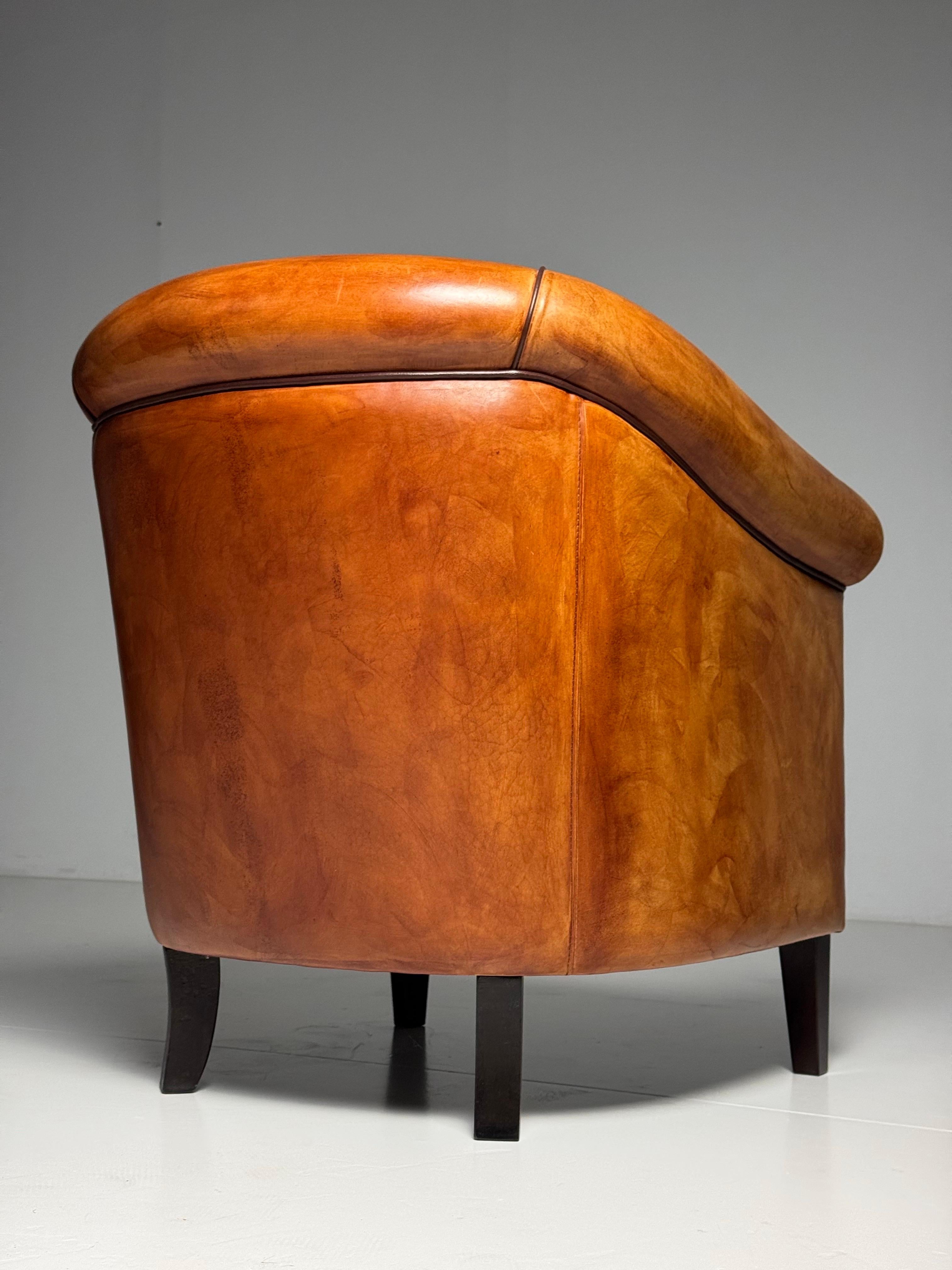 Pair of 2 Dutch Sheep’s leather clubchairs In Good Condition For Sale In MILL, NL