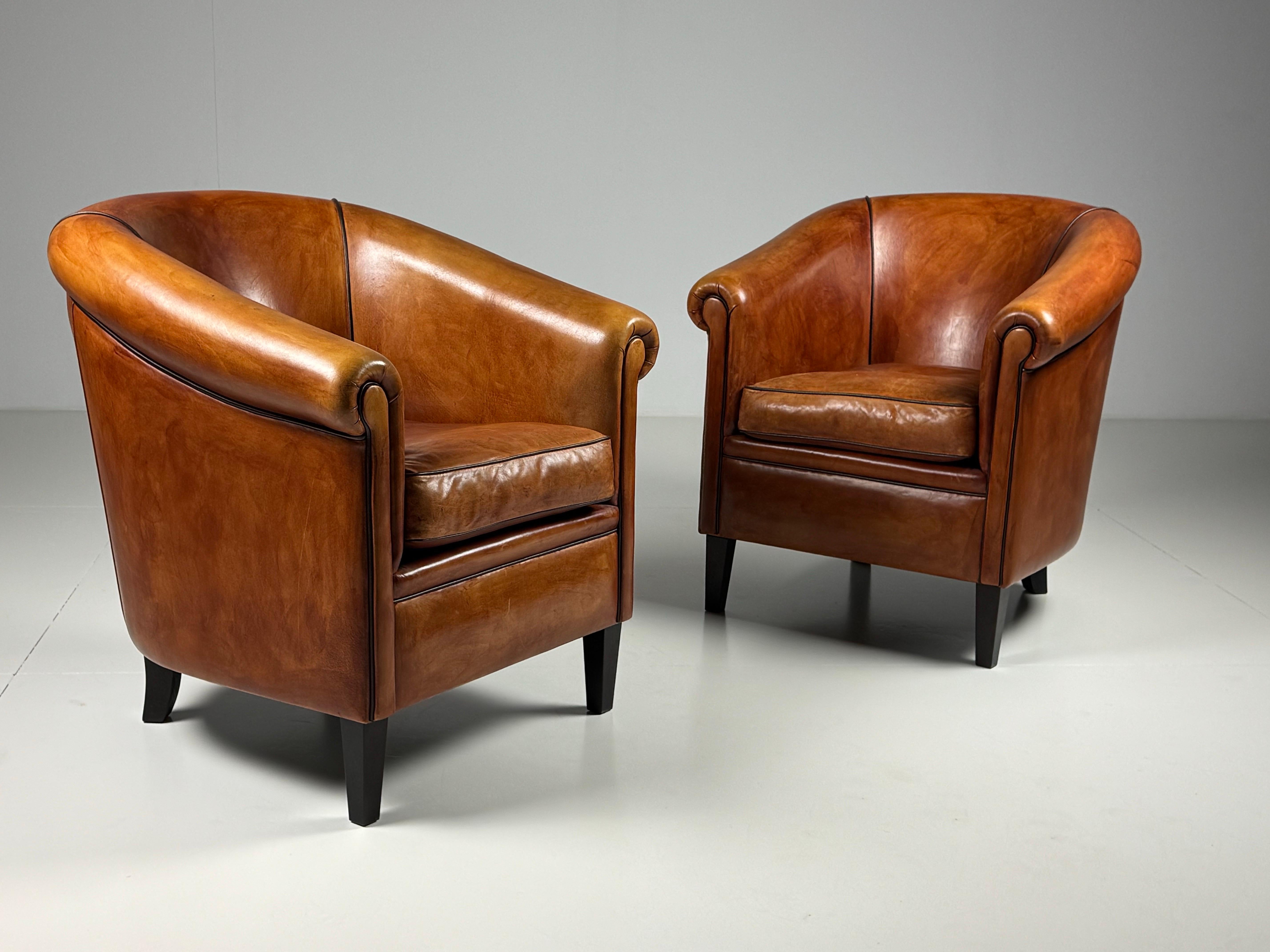 20th Century Pair of 2 Dutch Sheep’s leather clubchairs For Sale
