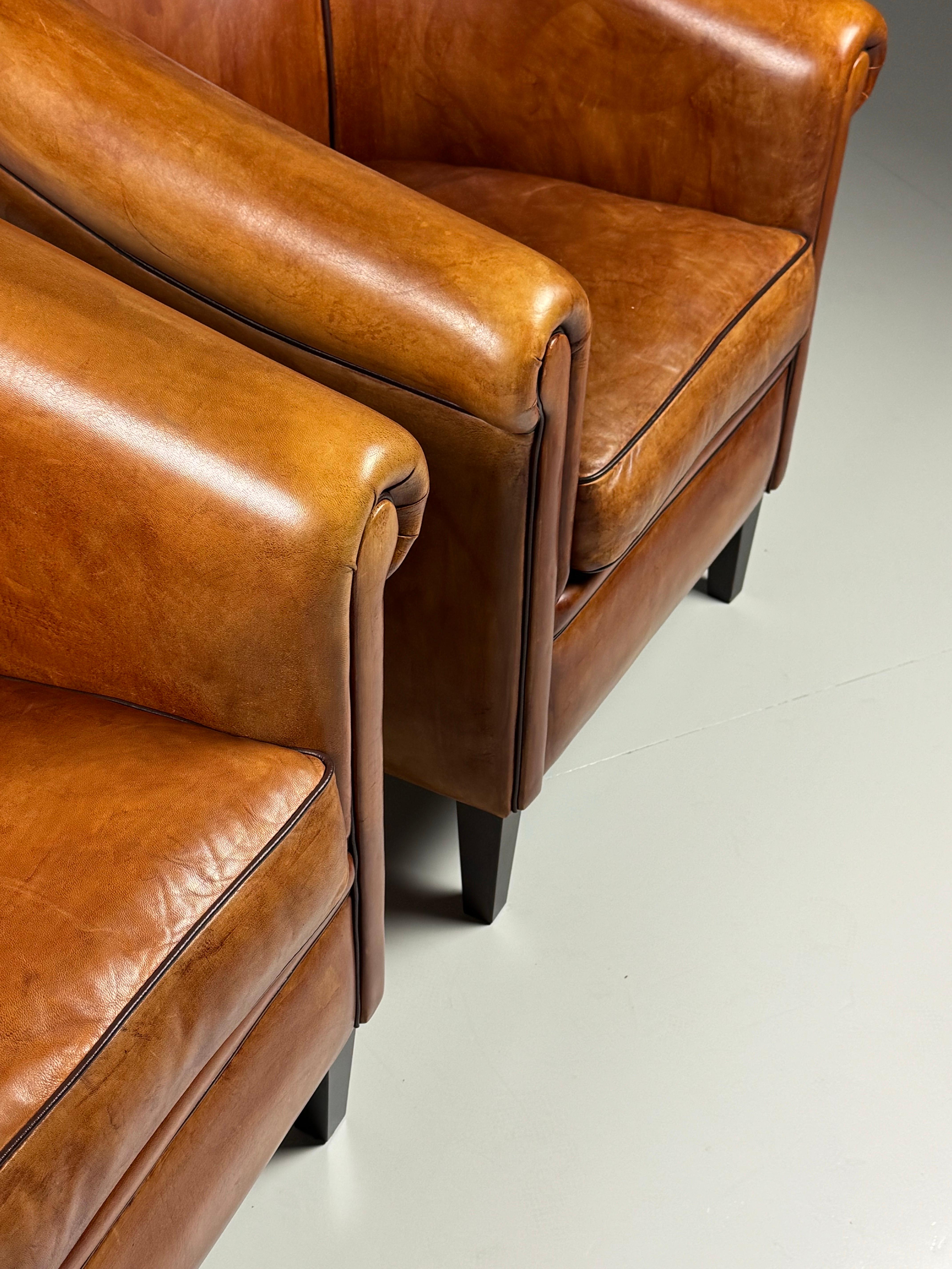 Pair of 2 Dutch Sheep’s leather clubchairs For Sale 1