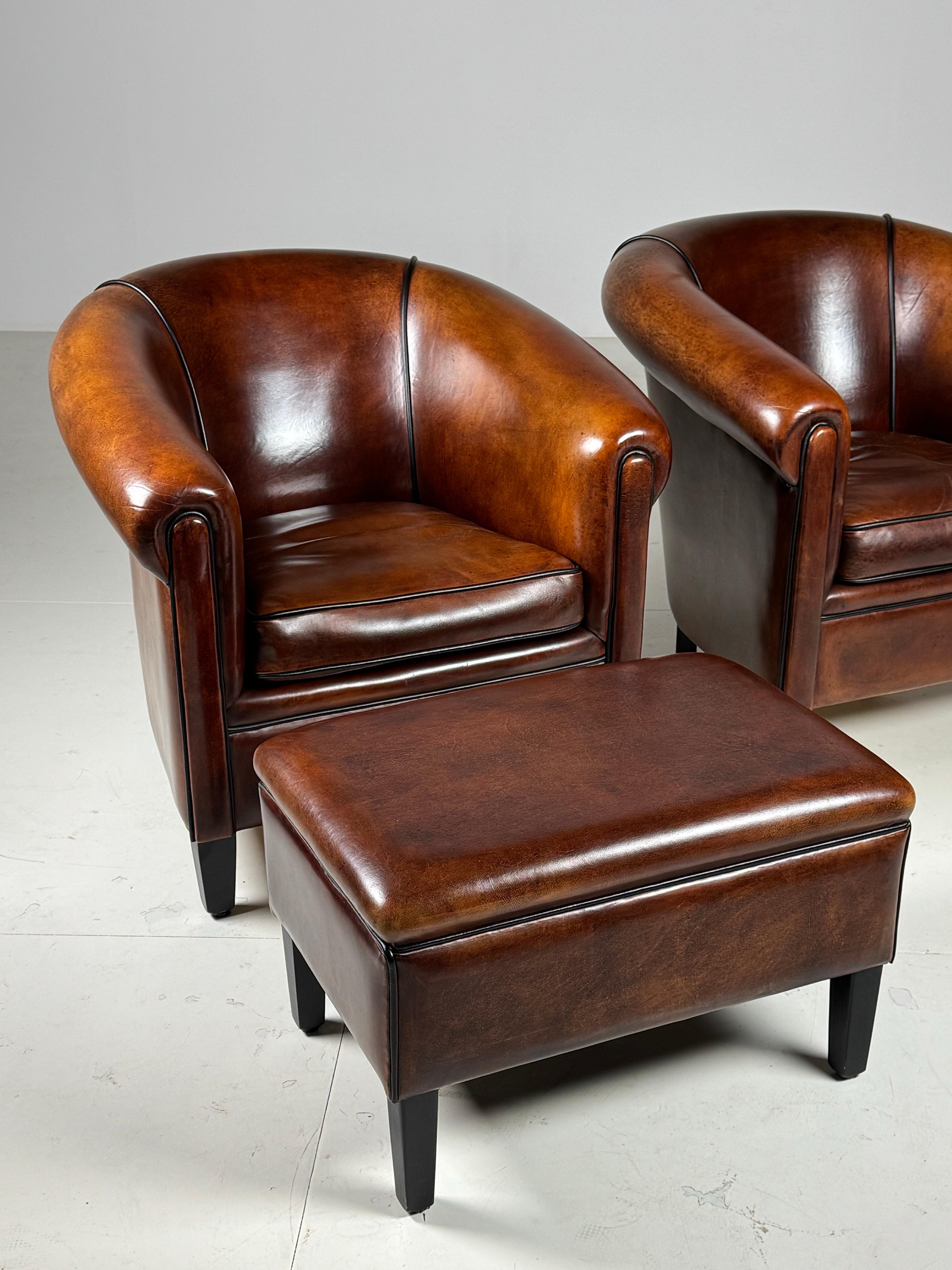 Paire de 2 fauteuils club hollandais en peau de mouton en vente 12