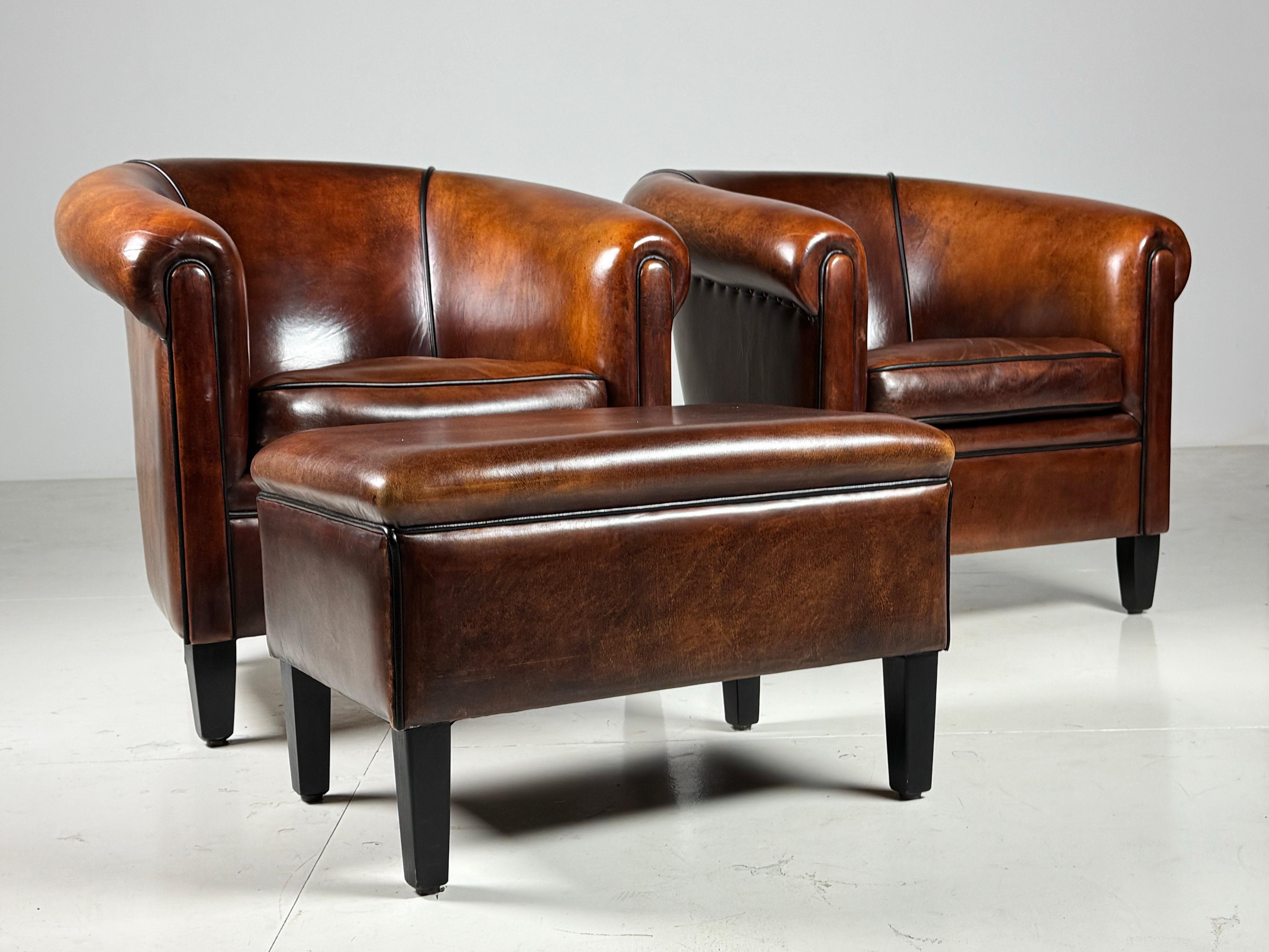 Paire de 2 fauteuils club hollandais en peau de mouton en vente 14