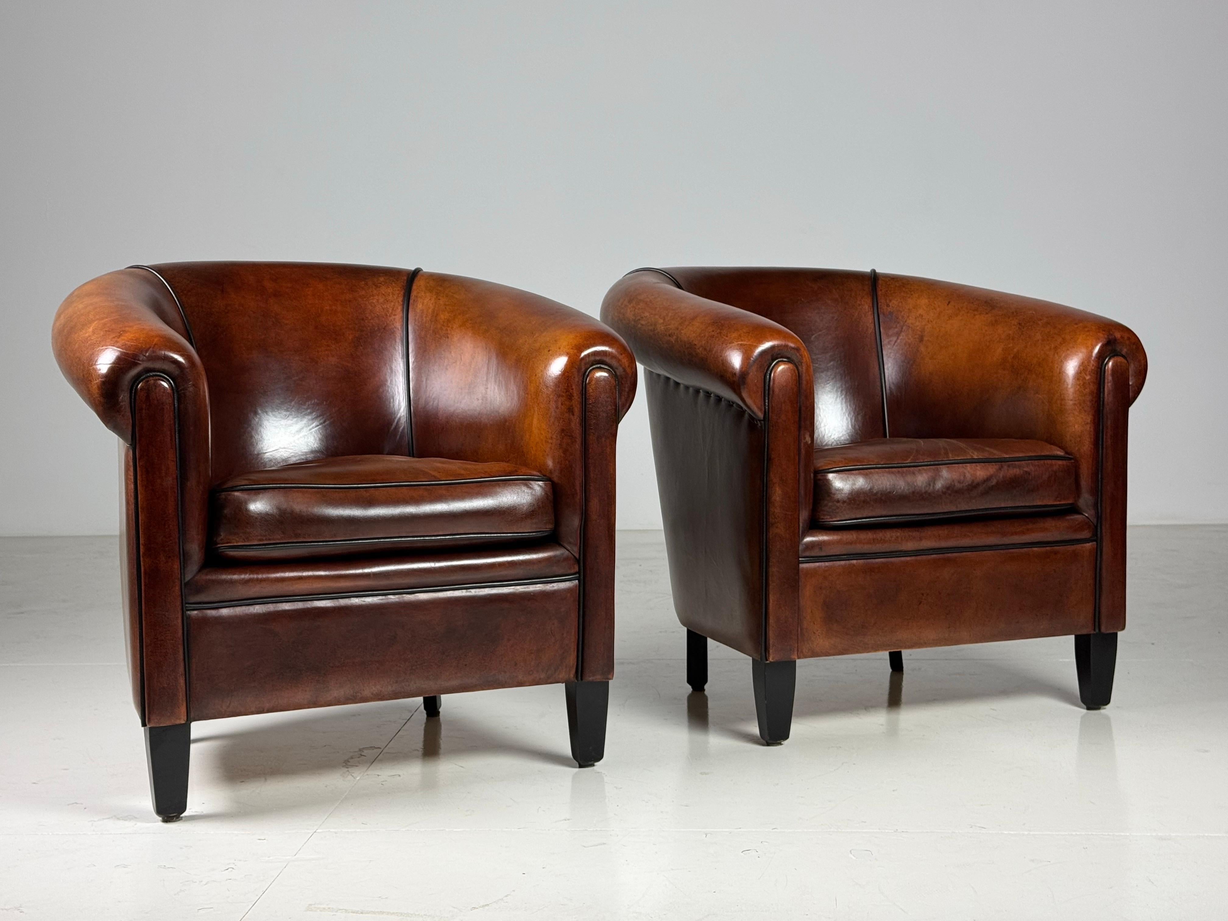 Paire de 2 fauteuils club hollandais en peau de mouton en vente 15