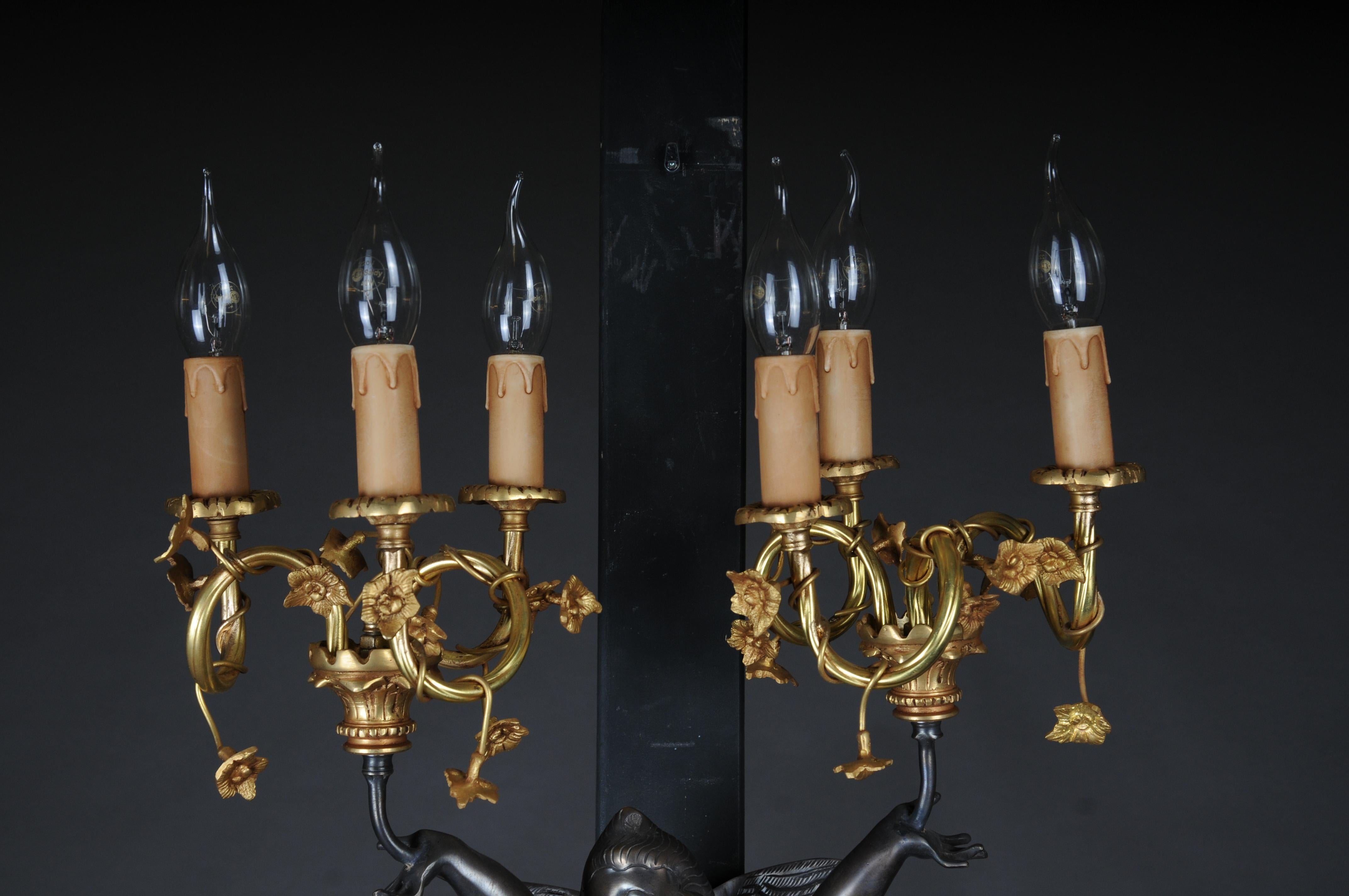 Hand-Carved Pair of (2) Empire bronze putto sconces, gilt For Sale