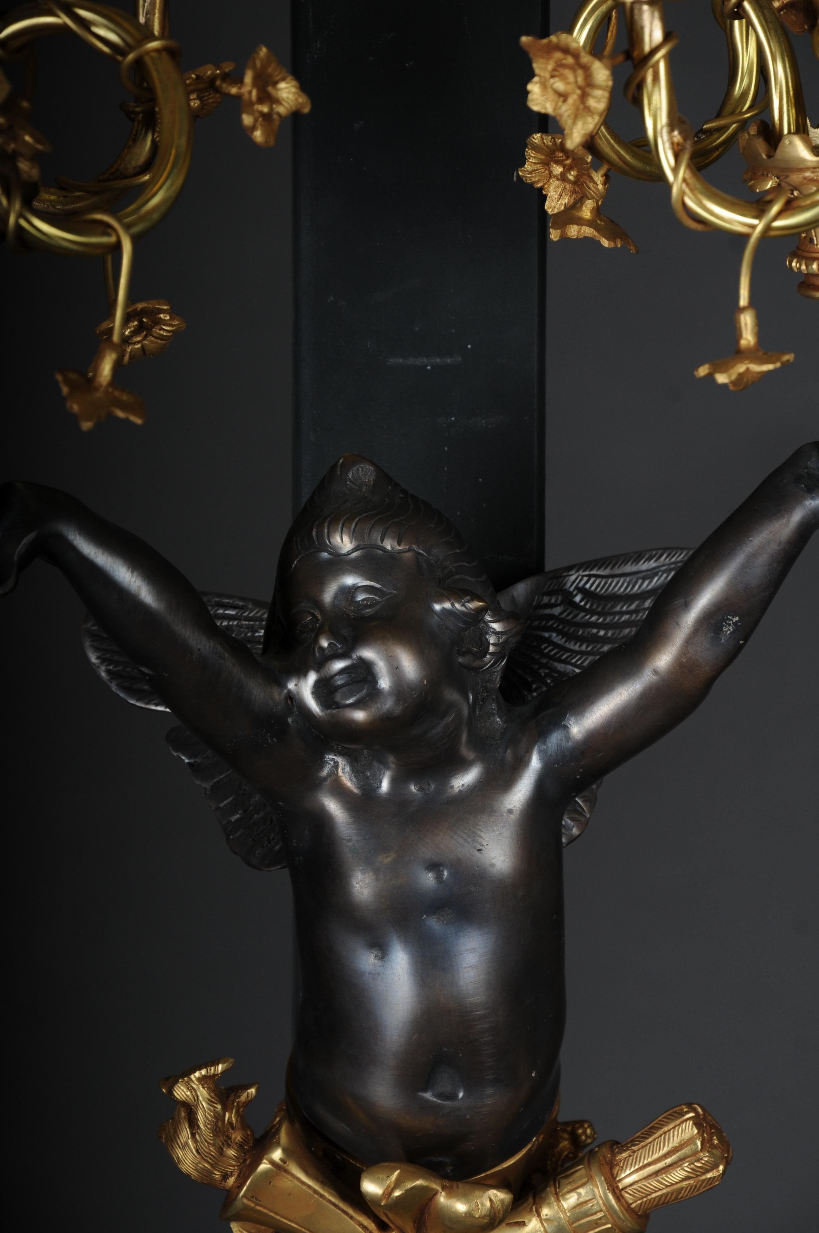 Brass Pair of (2) Empire bronze putto sconces, gilt For Sale