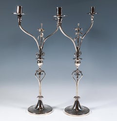 Pair Of 2-Flame Empire Silver Candleholders, by Leonhart Messner, Vienna, 1803