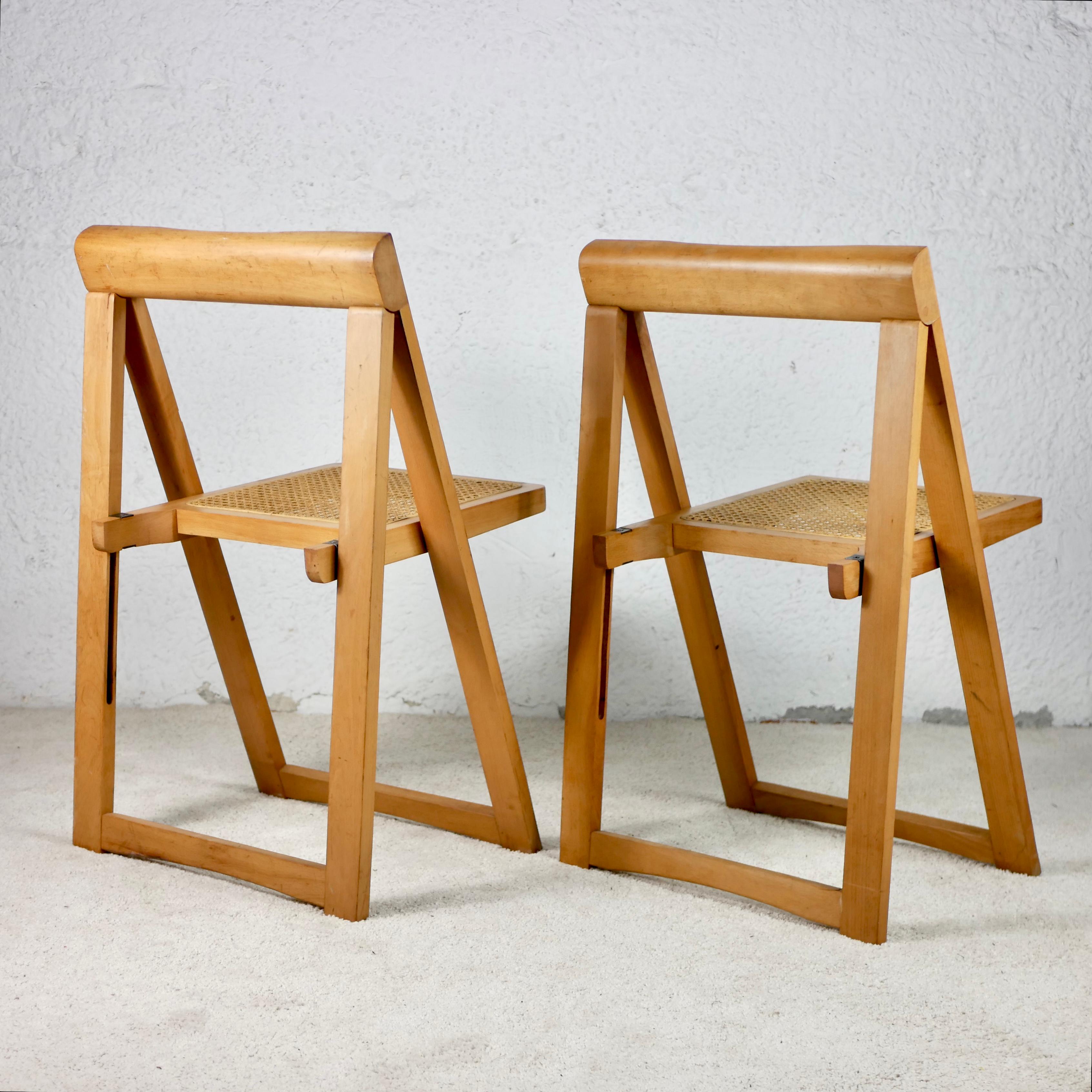 Slovenian Pair of 2 Folding Cane Chairs by Aldo Jacob, Made in Yougoslavia in the 1960s