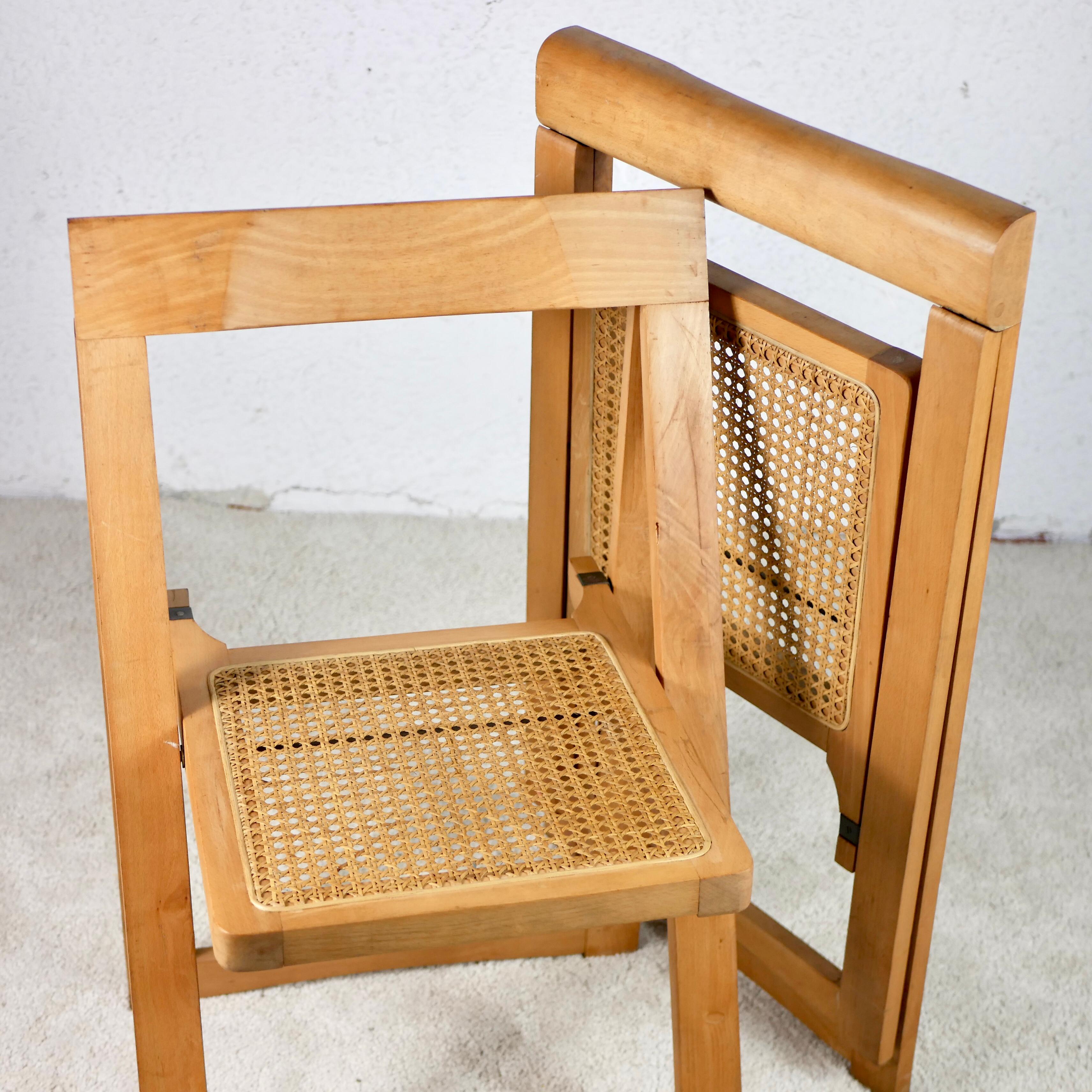 Pair of 2 Folding Cane Chairs by Aldo Jacob, Made in Yougoslavia in the 1960s In Good Condition In Lyon, FR