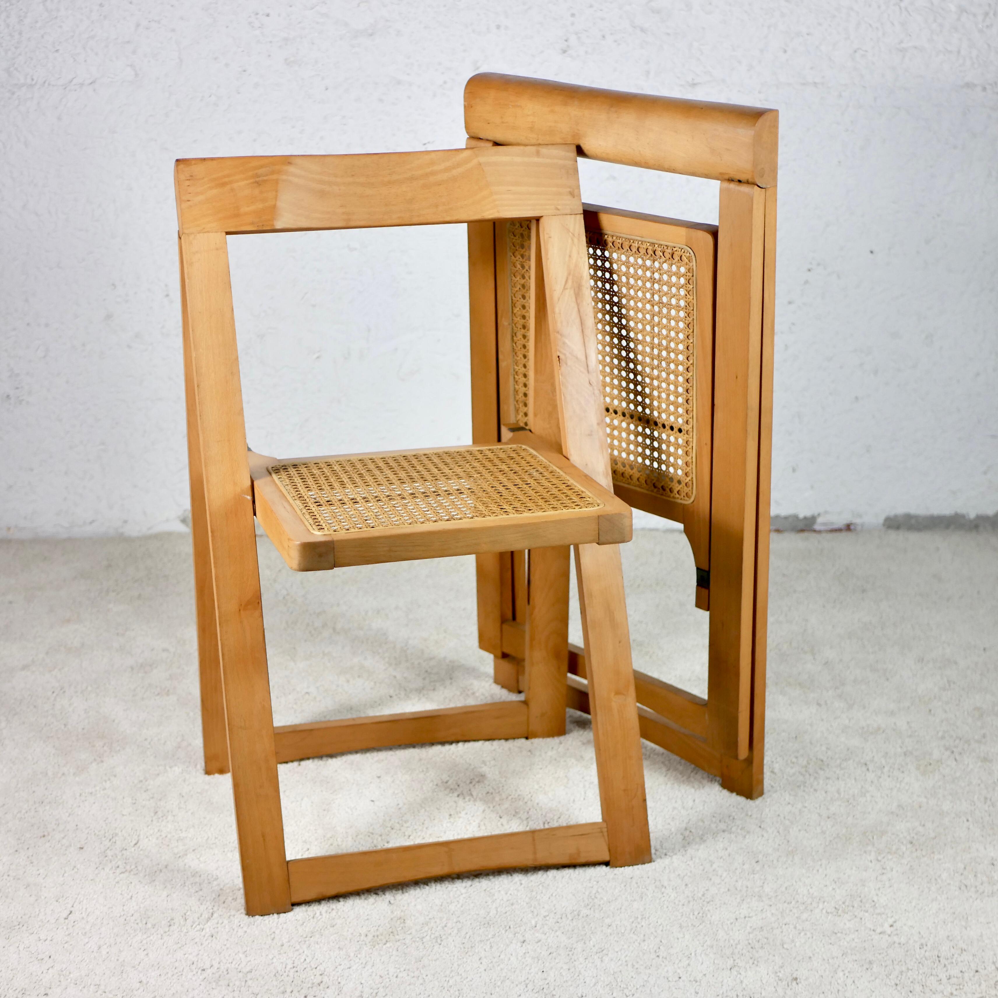 Mid-20th Century Pair of 2 Folding Cane Chairs by Aldo Jacob, Made in Yougoslavia in the 1960s