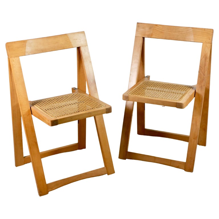 Pair of 2 folding cane chairs by Aldo Jacob, made in Yougoslavia in the