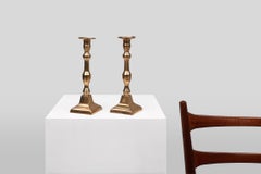 Pair of 2 French antique candlesticks in bronze, ca. 1890