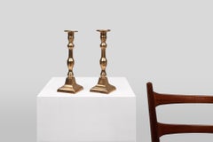 Pair of 2 French antique candlesticks in bronze, ca. 1890