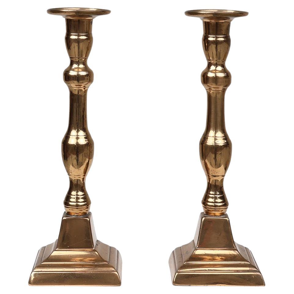 Pair of 2 French antique candlesticks in bronze, ca. 1890