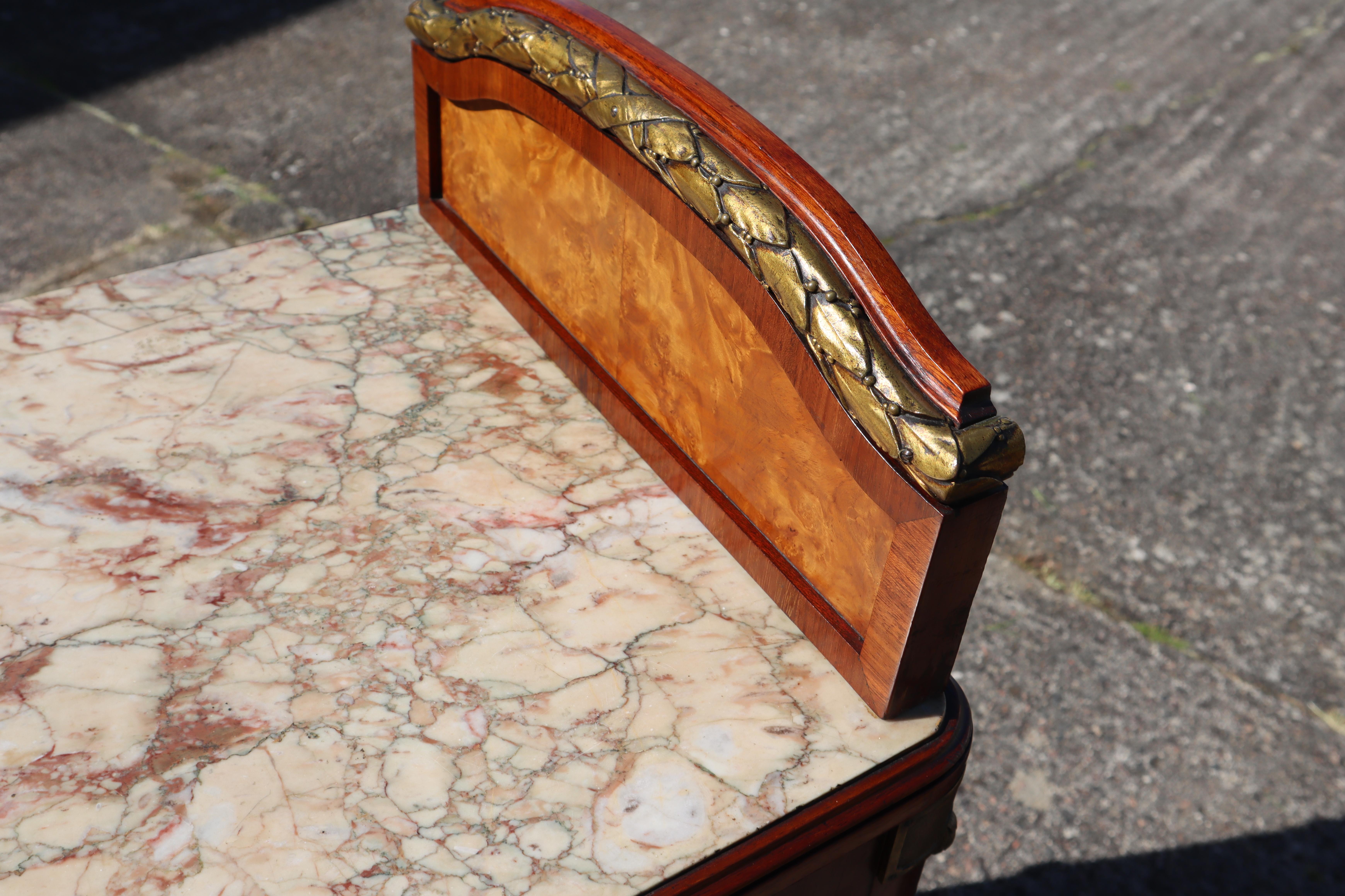 Pair of 2 French Antique Marble and Marquetry Nightstands-20s 10