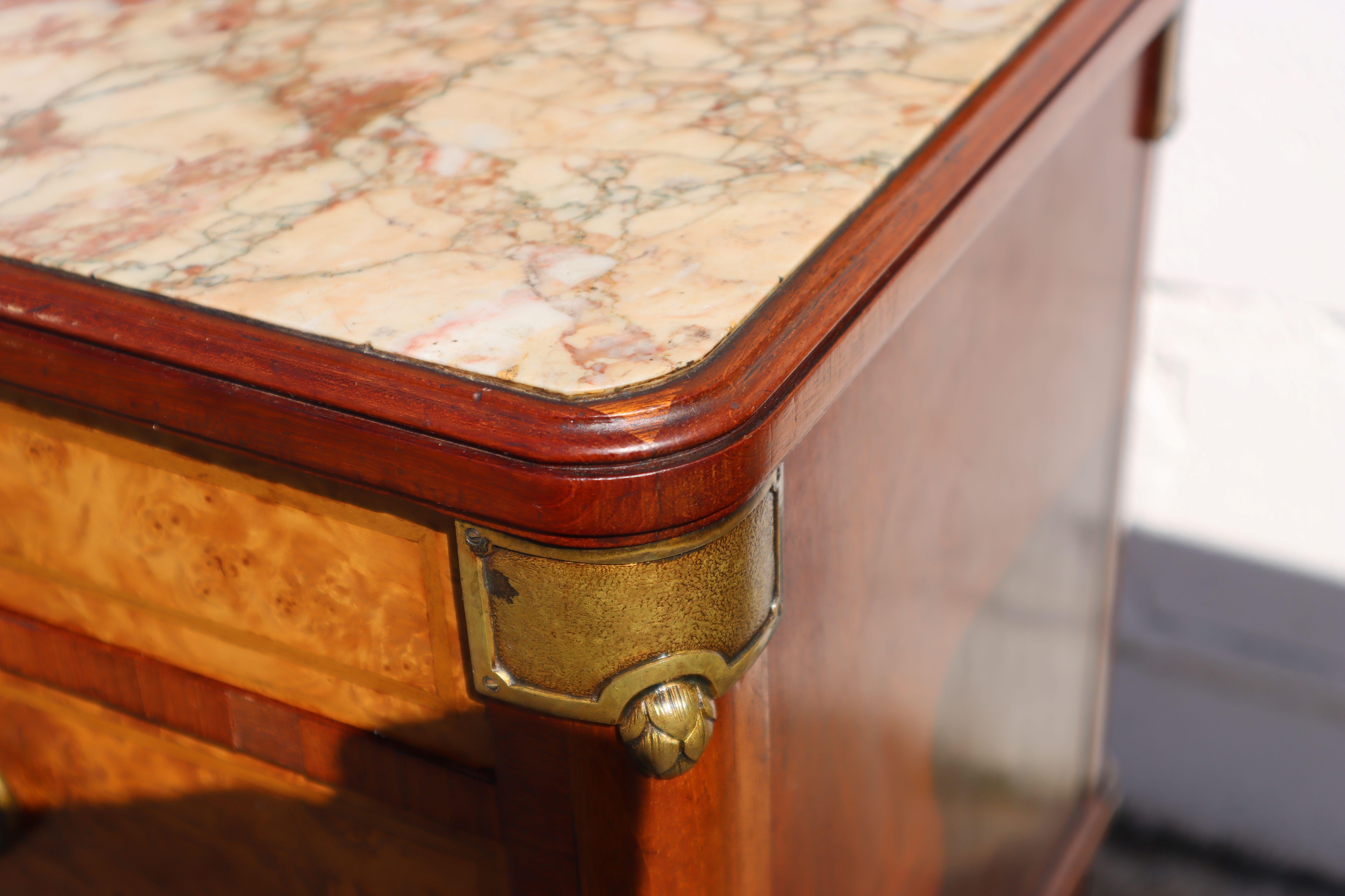 Pair of 2 French Antique Marble and Marquetry Nightstands-20s 11