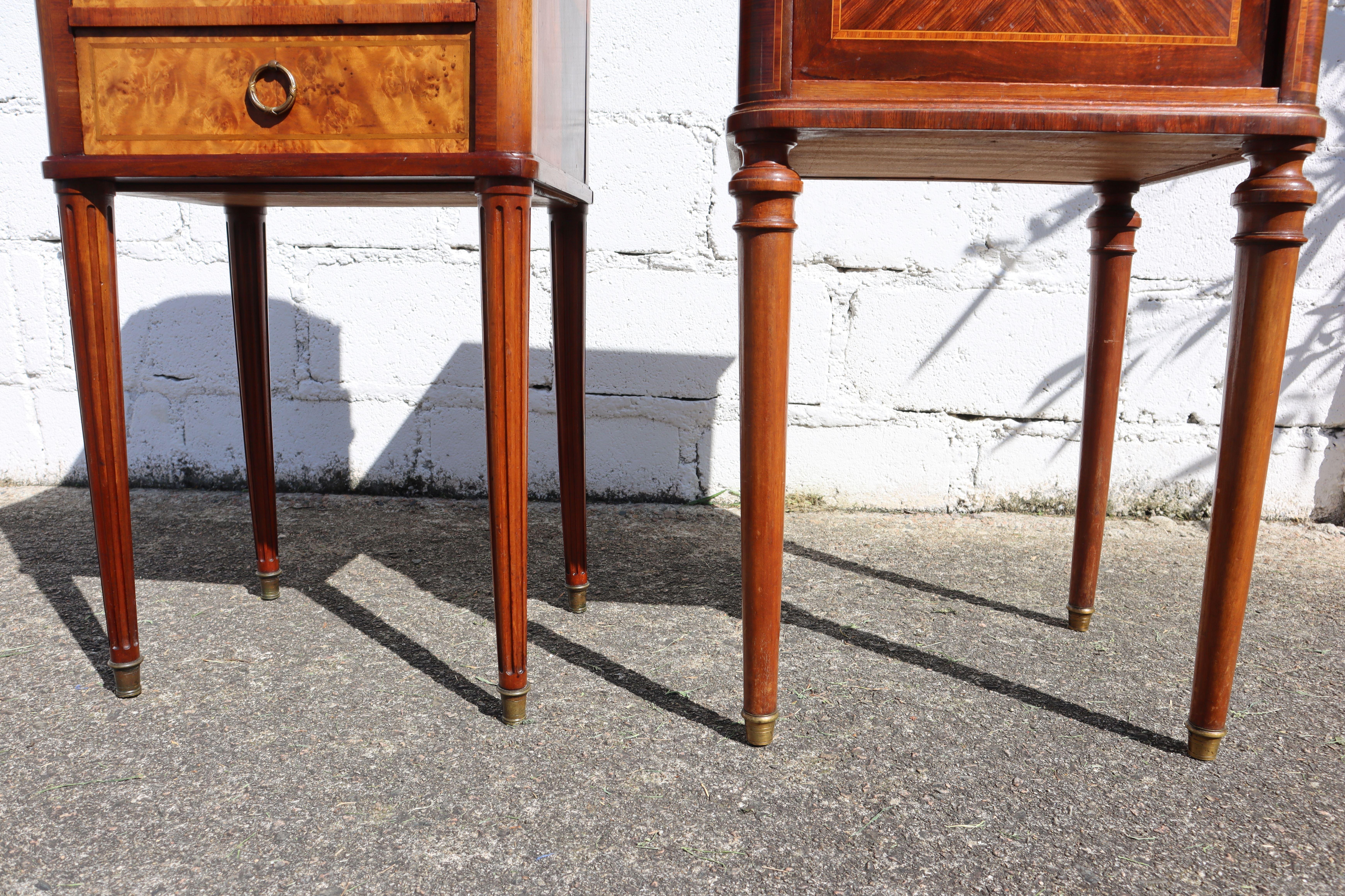 Pair of 2 French Antique Marble and Marquetry Nightstands-20s 14