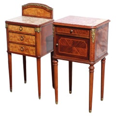 Paire de 2 tables de nuit en marbre et marqueterie d'époque française - années 20