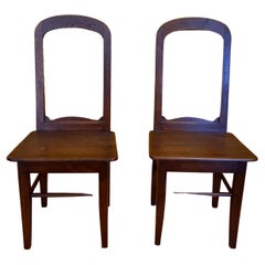 Vintage Pair of 2 French Brutalist Style Wood Chairs