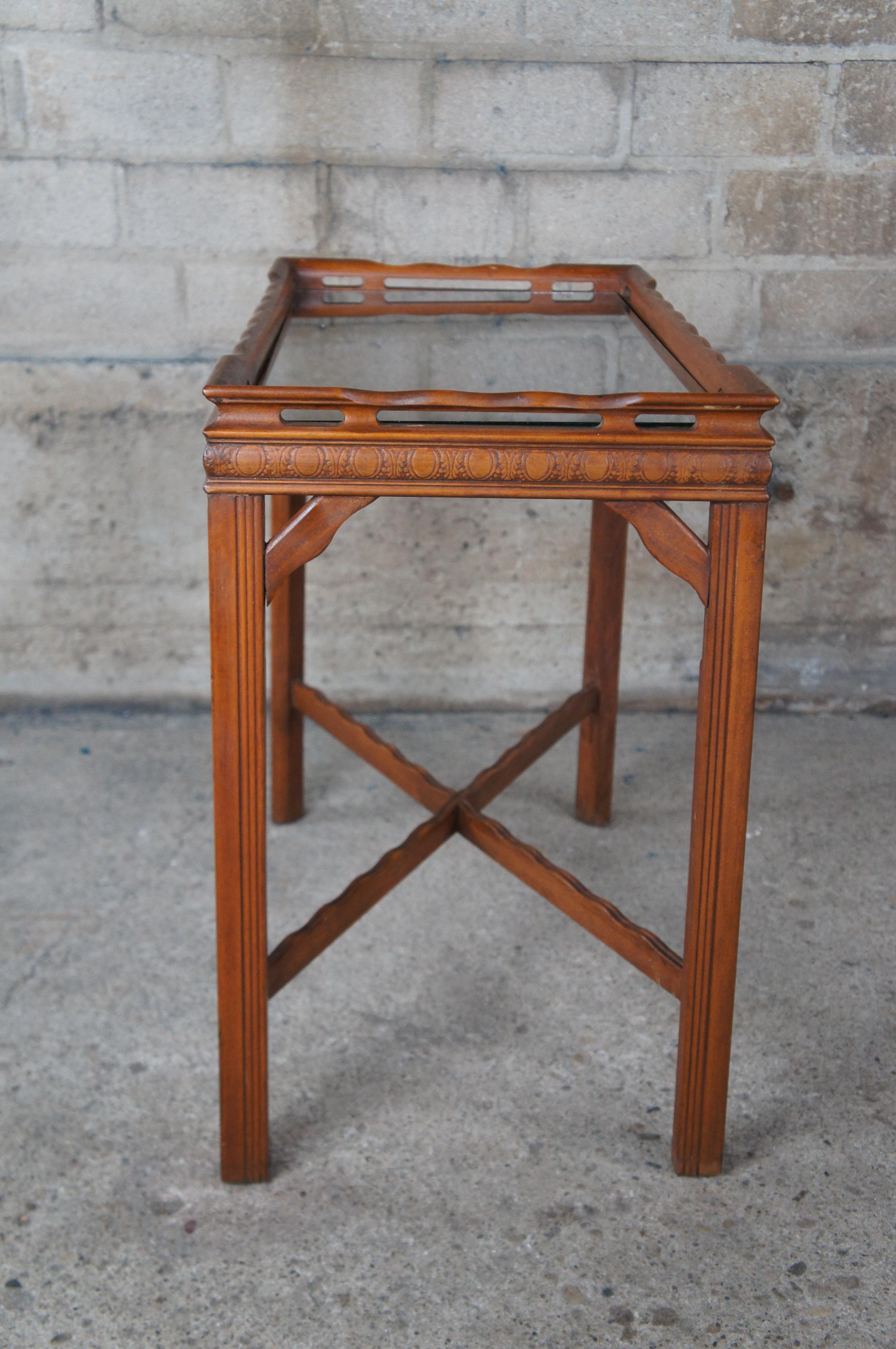 Pair of 2 George III Style Mahogany Gallery Glass Top Side End Tea Tables 6