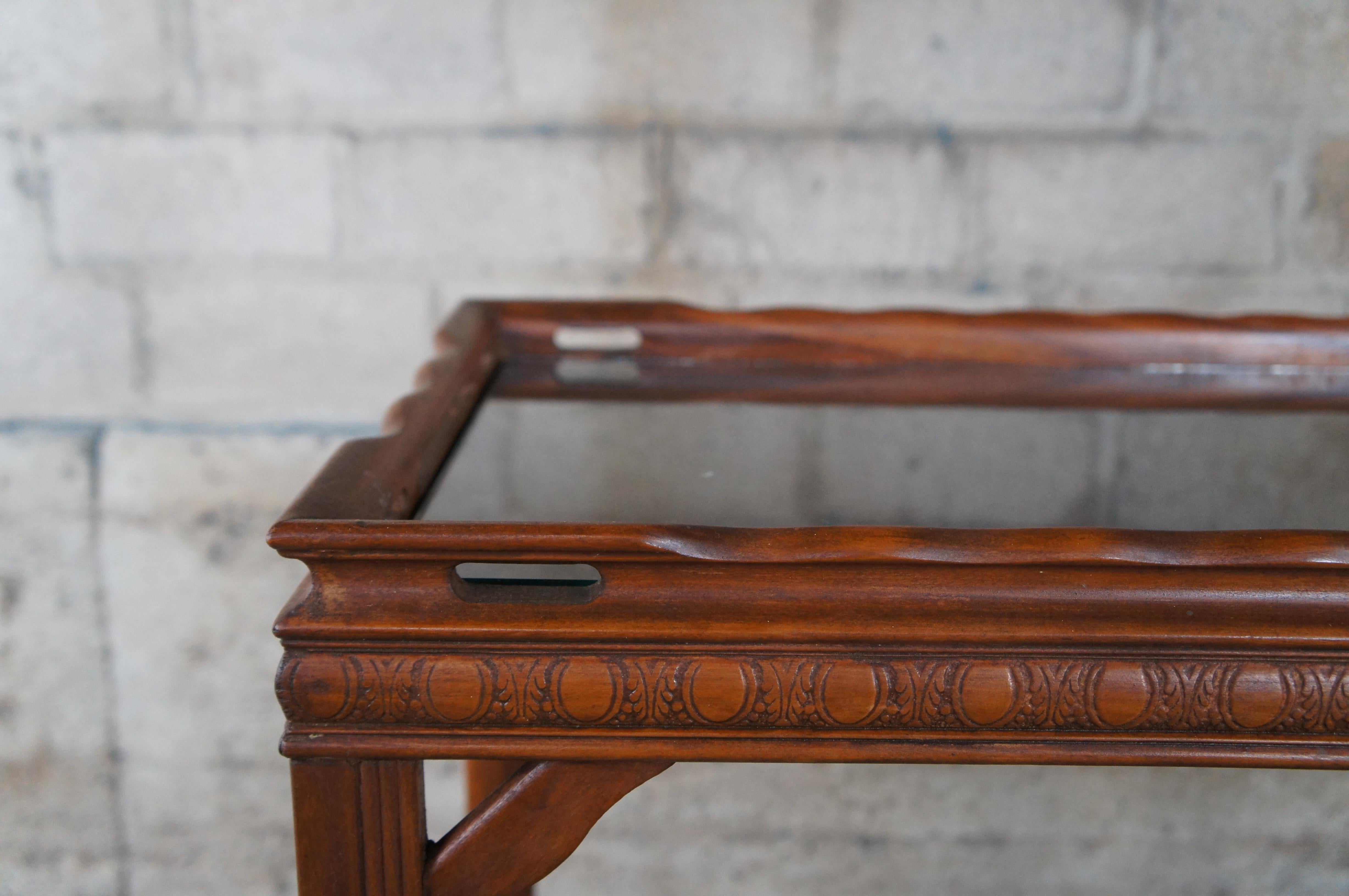 Pair of 2 George III Style Mahogany Gallery Glass Top Side End Tea Tables 5