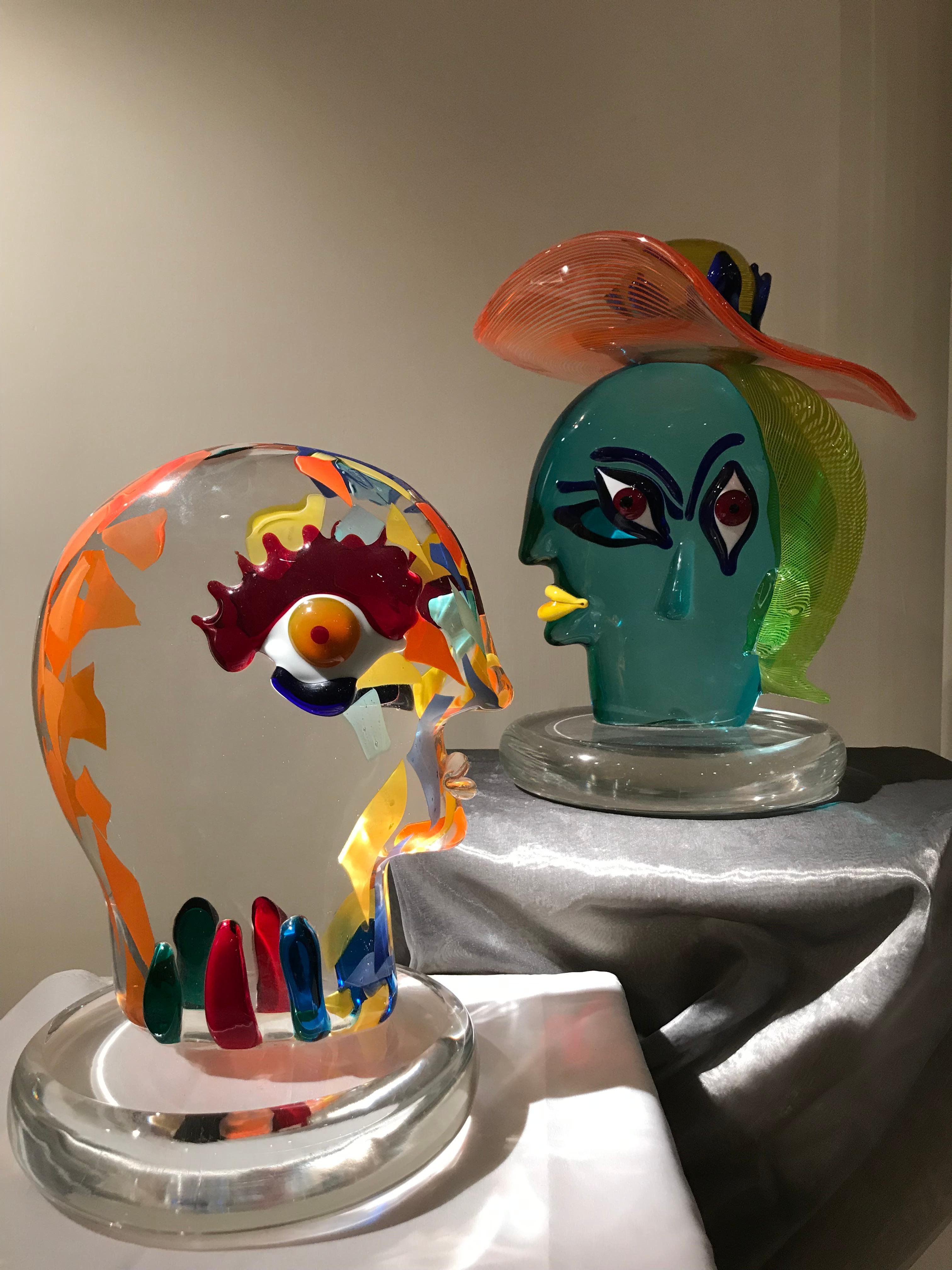 Pair of 2 Glass Sculptures, Giuliano Tosi in the Style of Pablo Picasso For Sale 8