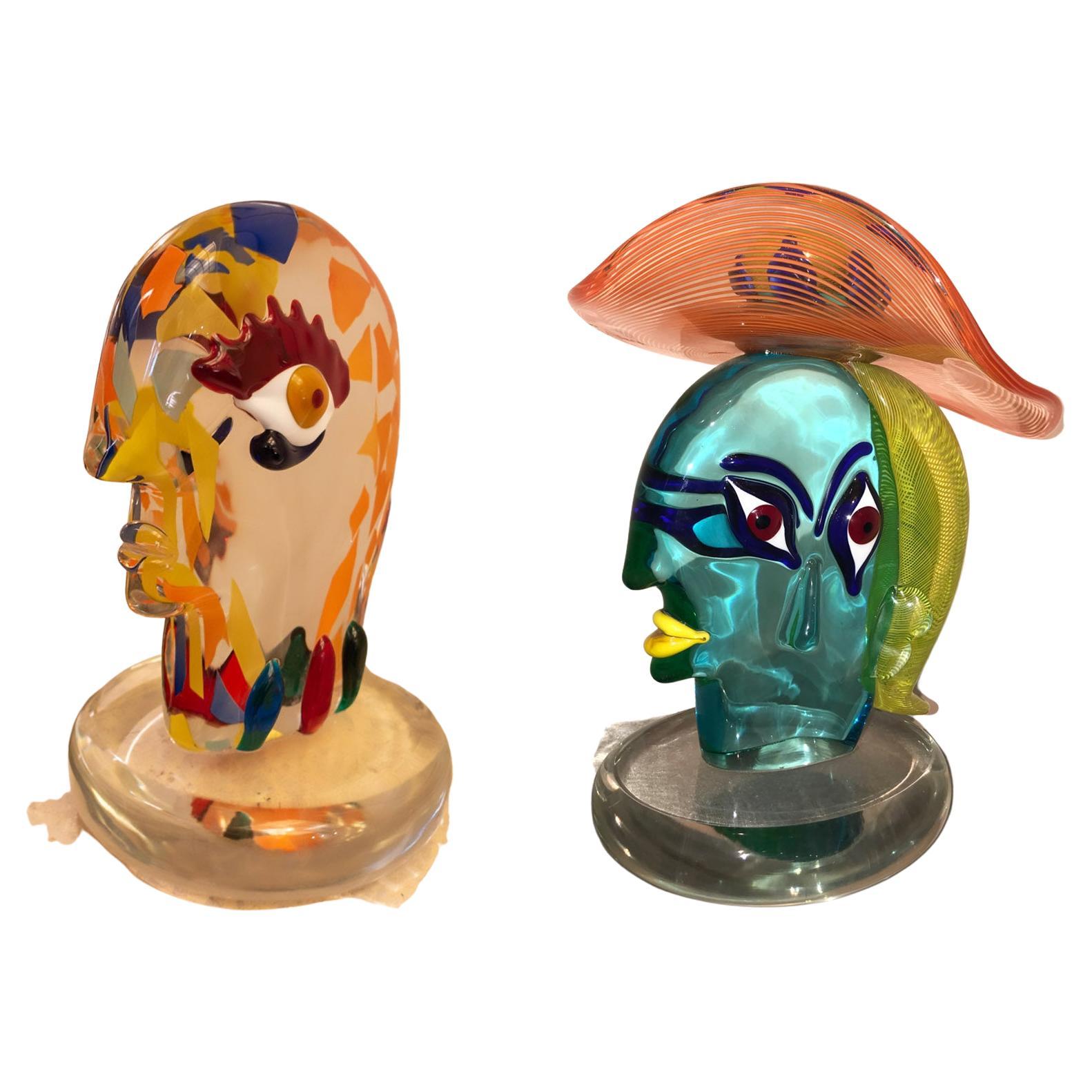 Paire de 2 sculptures en verre, Giuliano Tosi dans le style de Pablo Picasso