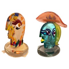 Pair of 2 Glass Sculptures, Giuliano Tosi in the Style of Pablo Picasso