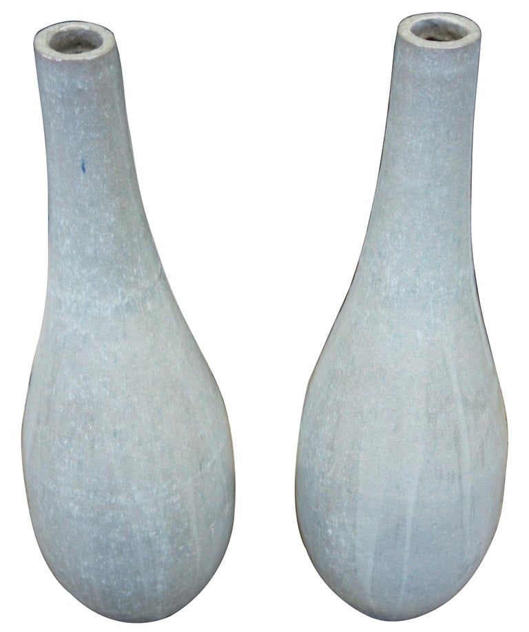Pair of 2 gray ceramic modern drip glaze tall floor vases 42