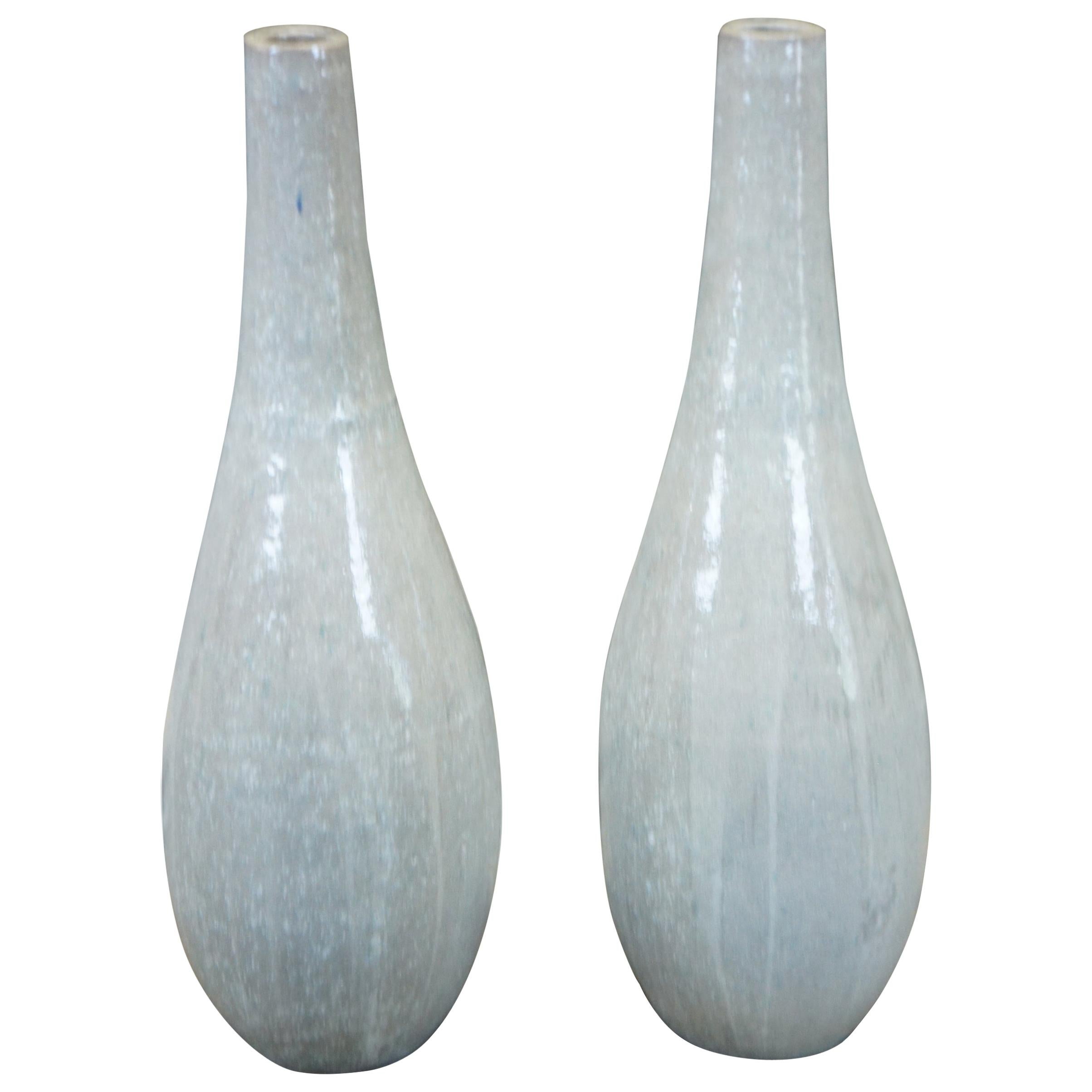 Pair of 2 Gray Ceramic Modern Drip Glaze Tall Floor Vases