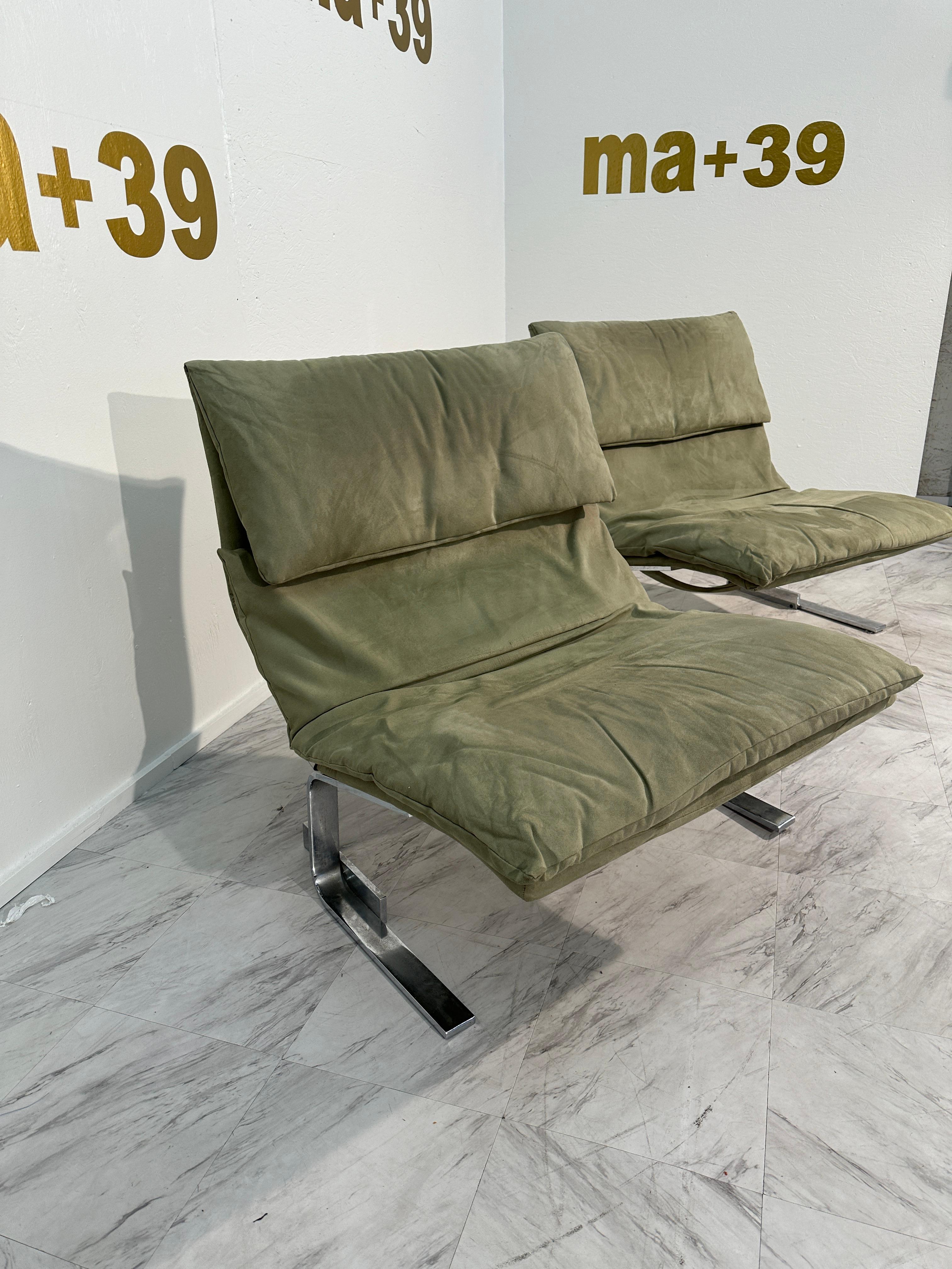 Pair of 2 Green Lounge Chairs by F.lli Saporiti X Lane 1970 3