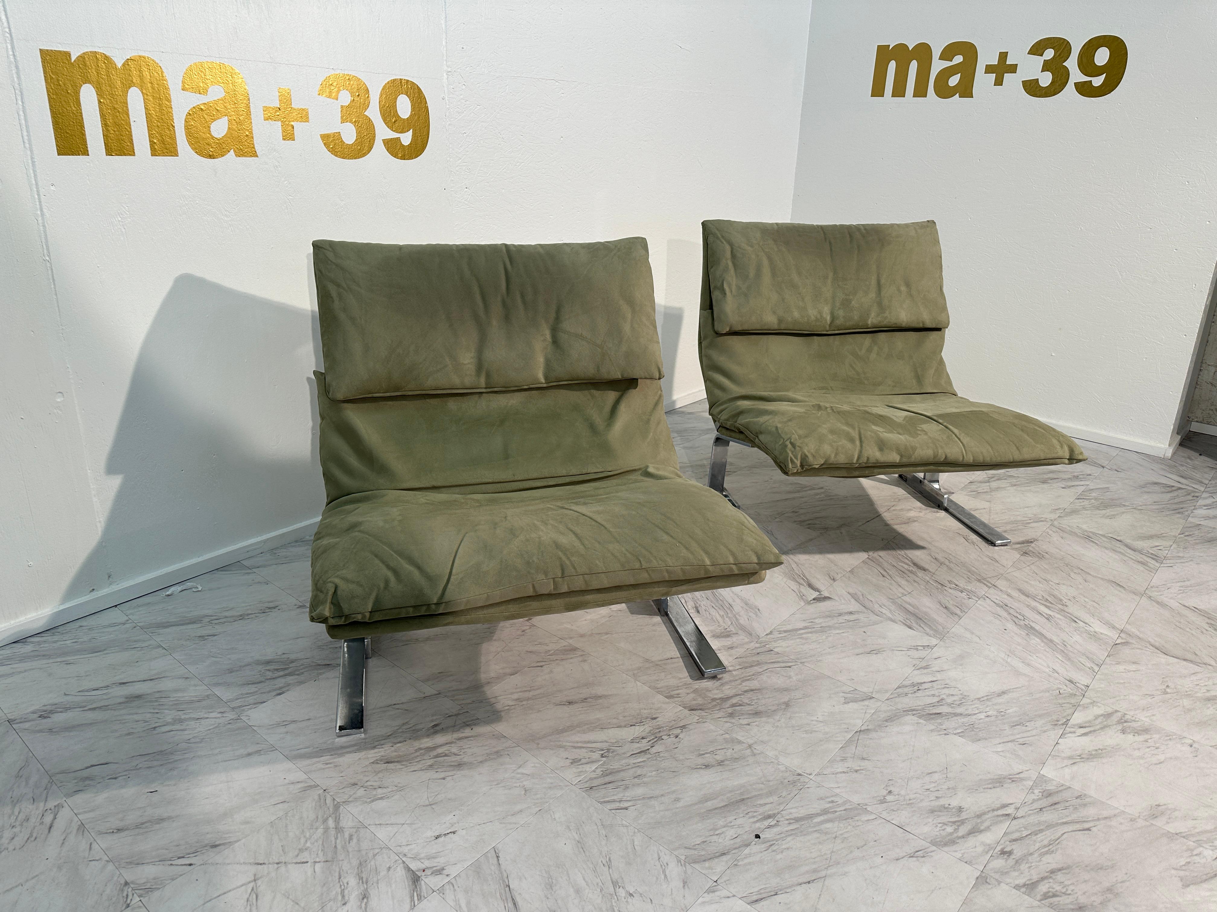 Pair of 2 Green Lounge Chairs by F.lli Saporiti X Lane 1970 4