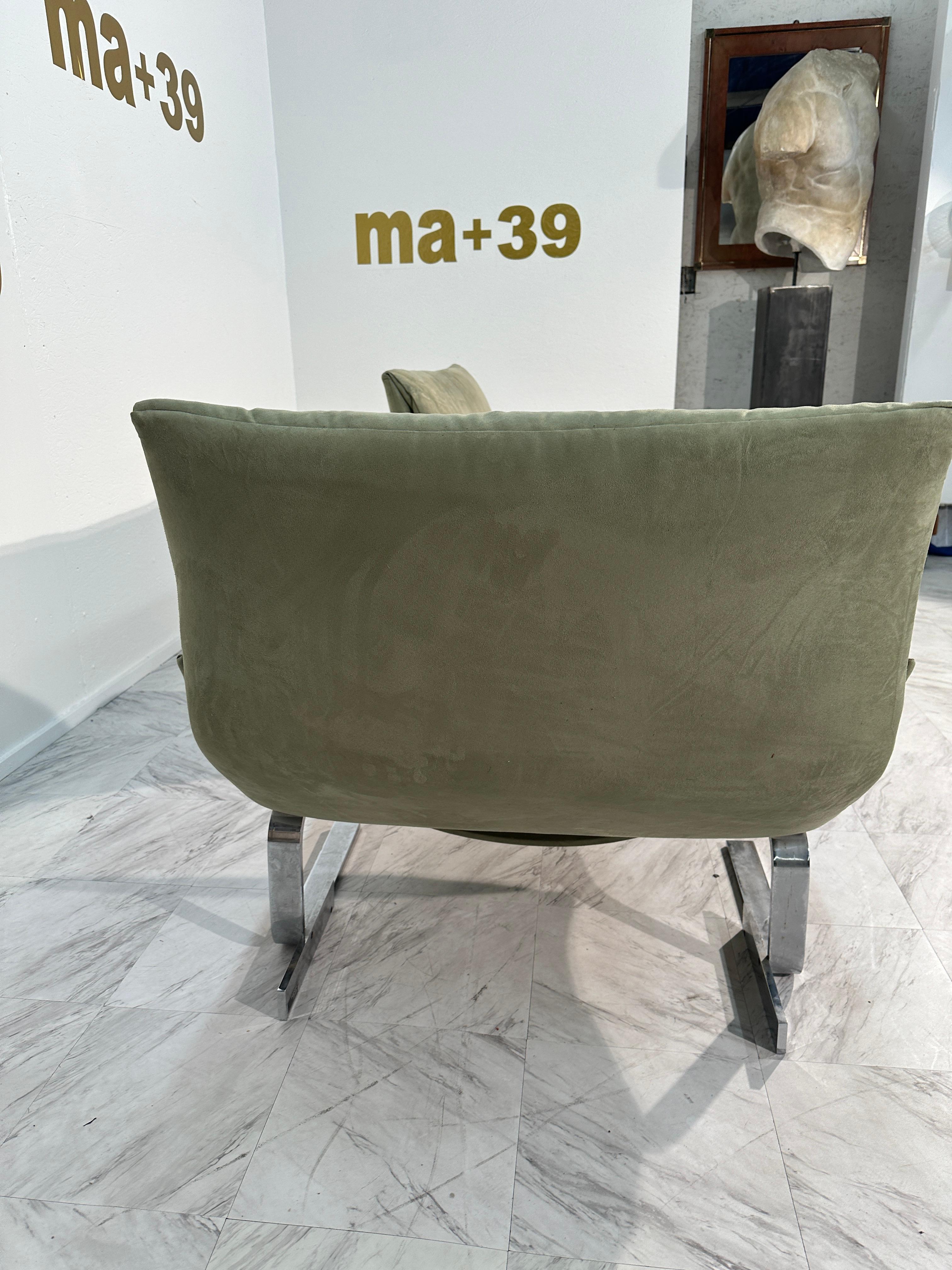 Pair of 2 Green Lounge Chairs by F.lli Saporiti X Lane 1970 In Good Condition In Los Angeles, CA