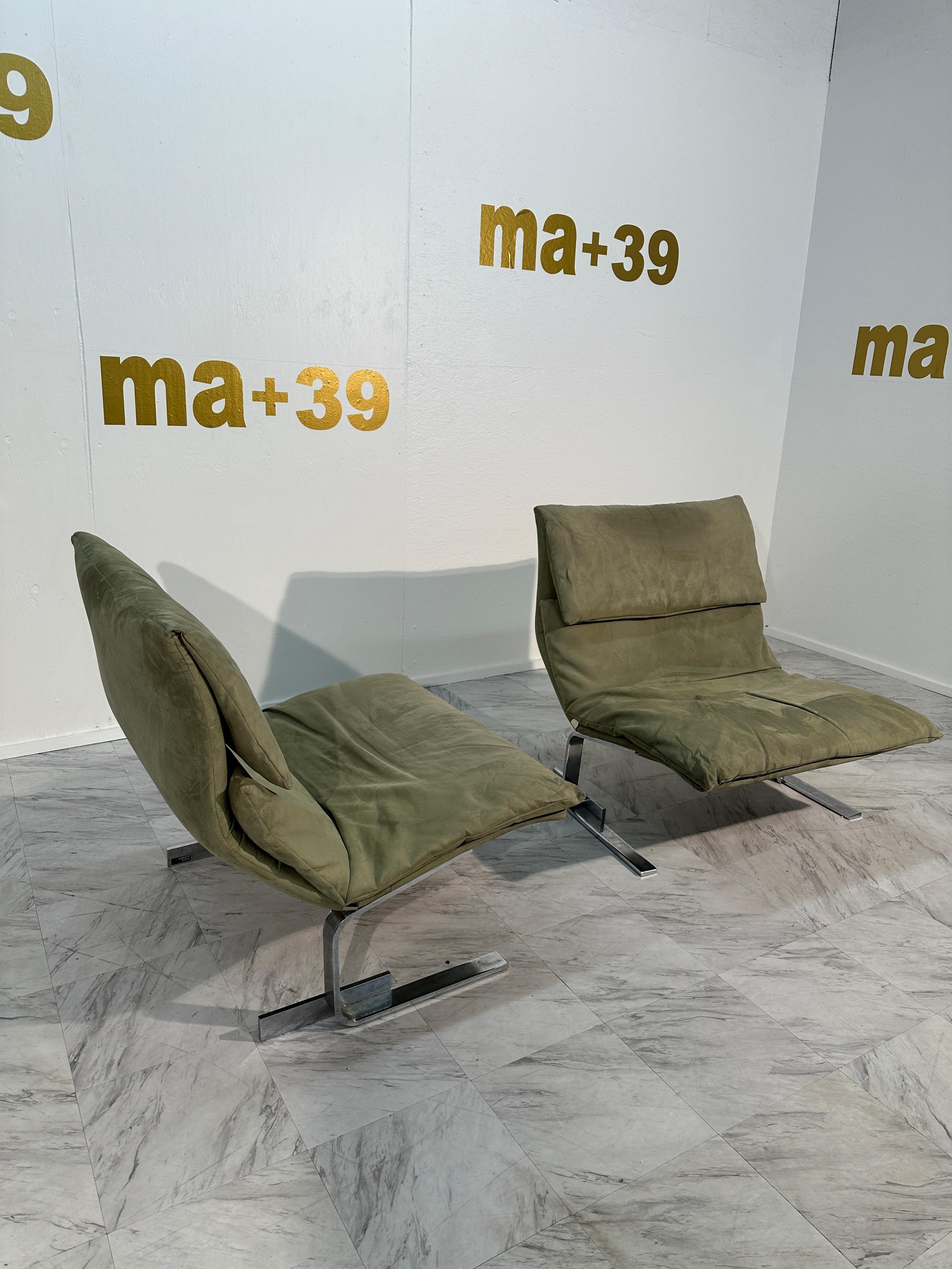Pair of 2 Green Lounge Chairs by F.lli Saporiti X Lane 1970 1