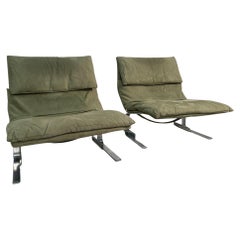 Pair of 2 Green Lounge Chairs by F.lli Saporiti X Lane 1970