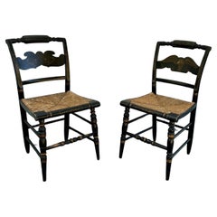  Pair of 2 Hitchcock Black Federal Side Chairs, Rush Seats.