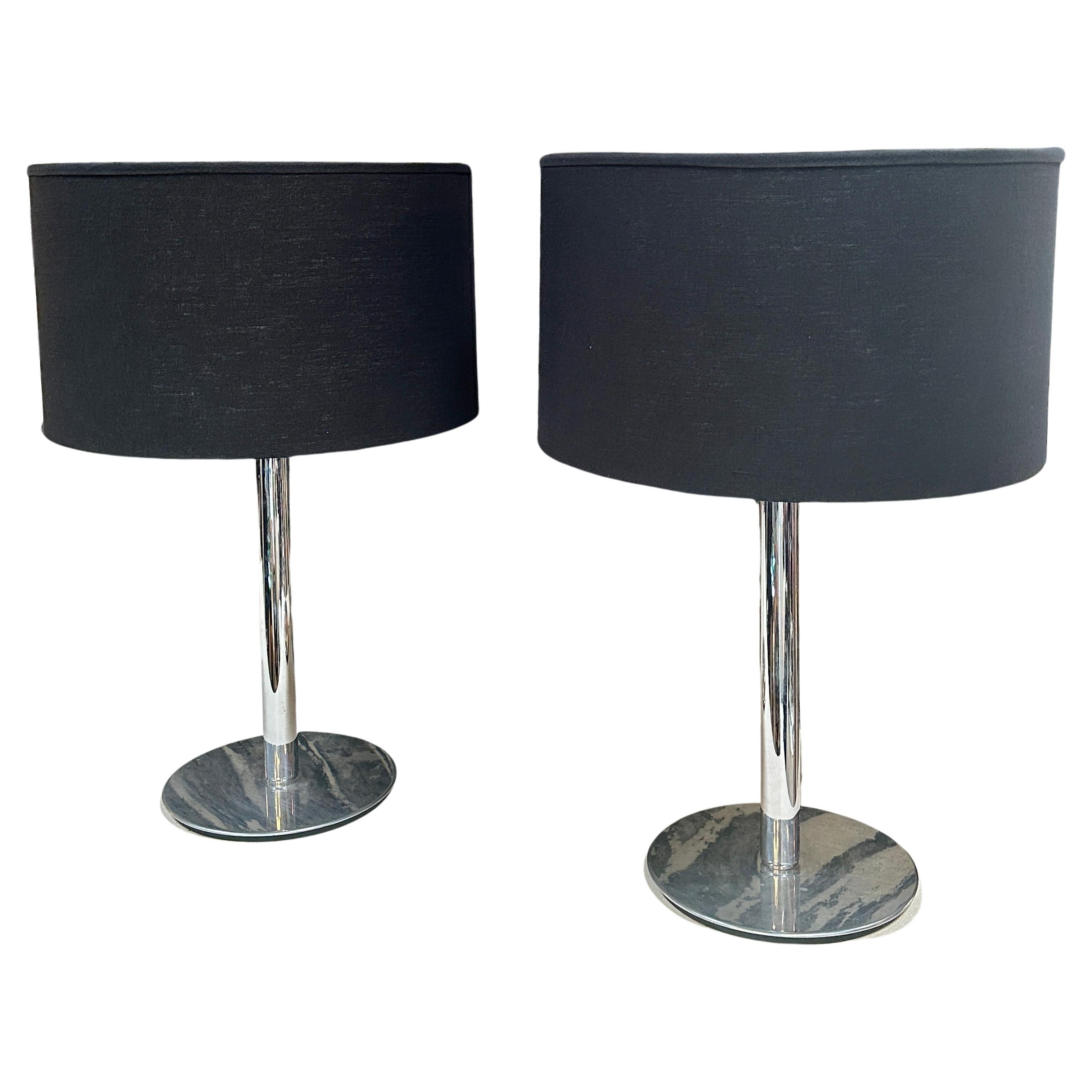 Pair of 2 Italian 50's Steel Table Lamps For Sale