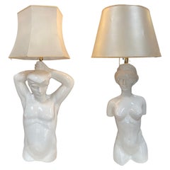 Pair Of 2 Italian Ceramic Sculpture Table Lamps 1960s