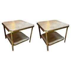 Pair of 2 Italian Contemporary Travertine Side Tables 1980s