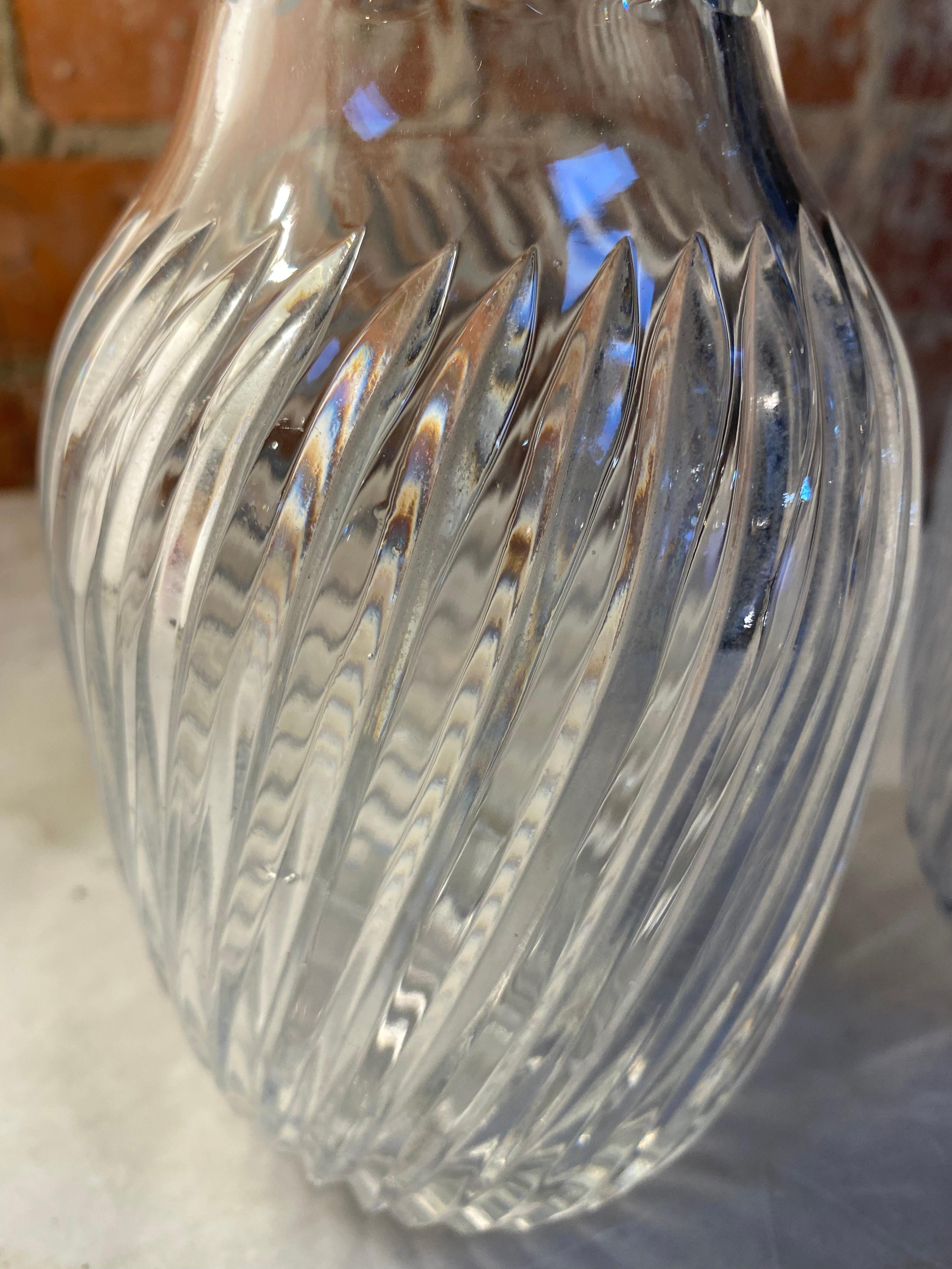 Pair of 2 Italian Crystal Bottle 1950s In Good Condition For Sale In Los Angeles, CA