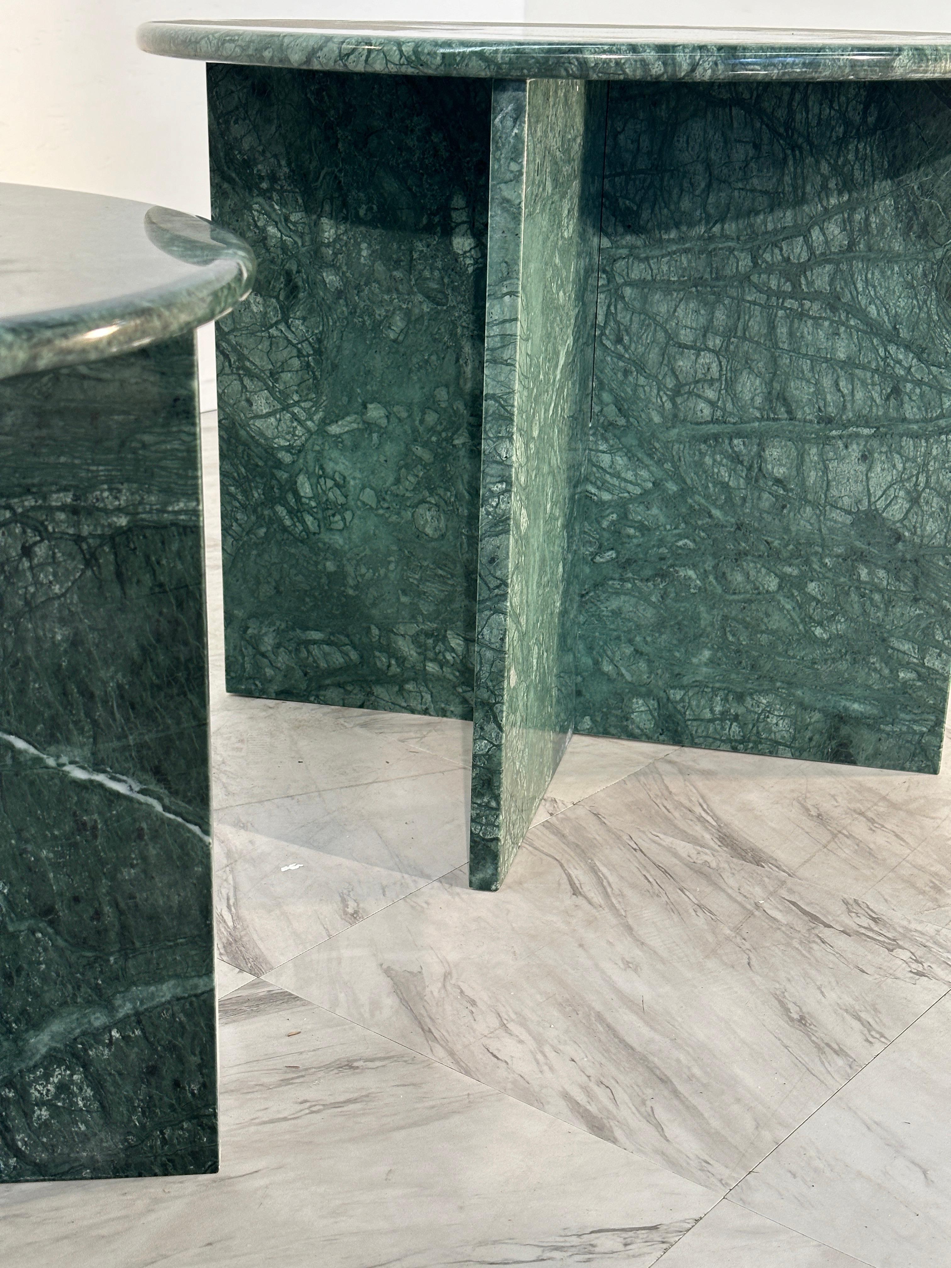 Late 20th Century Pair of 2 Italian Green Marble Side Tables 1980s