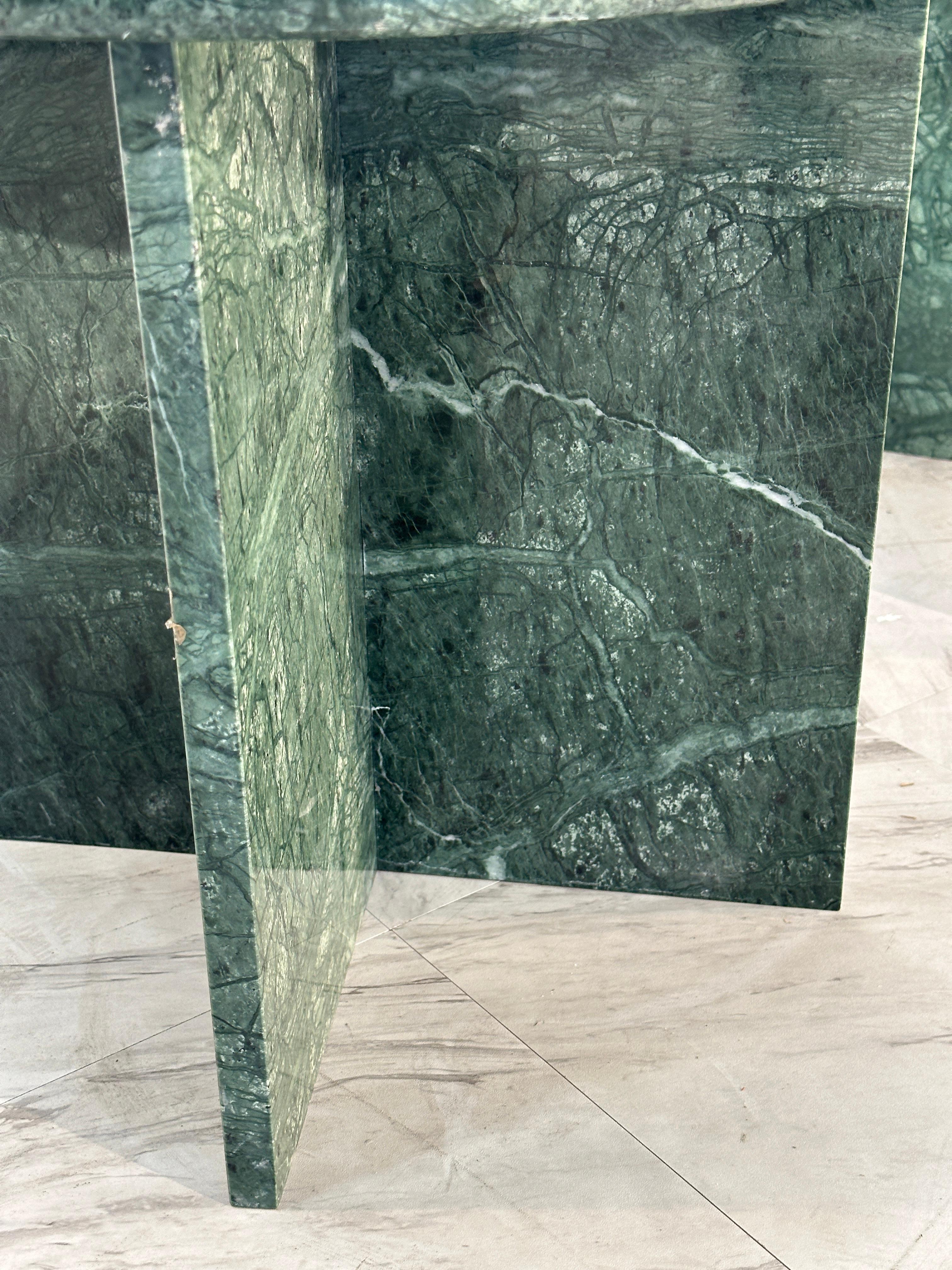 Pair of 2 Italian Green Marble Side Tables 1980s 1