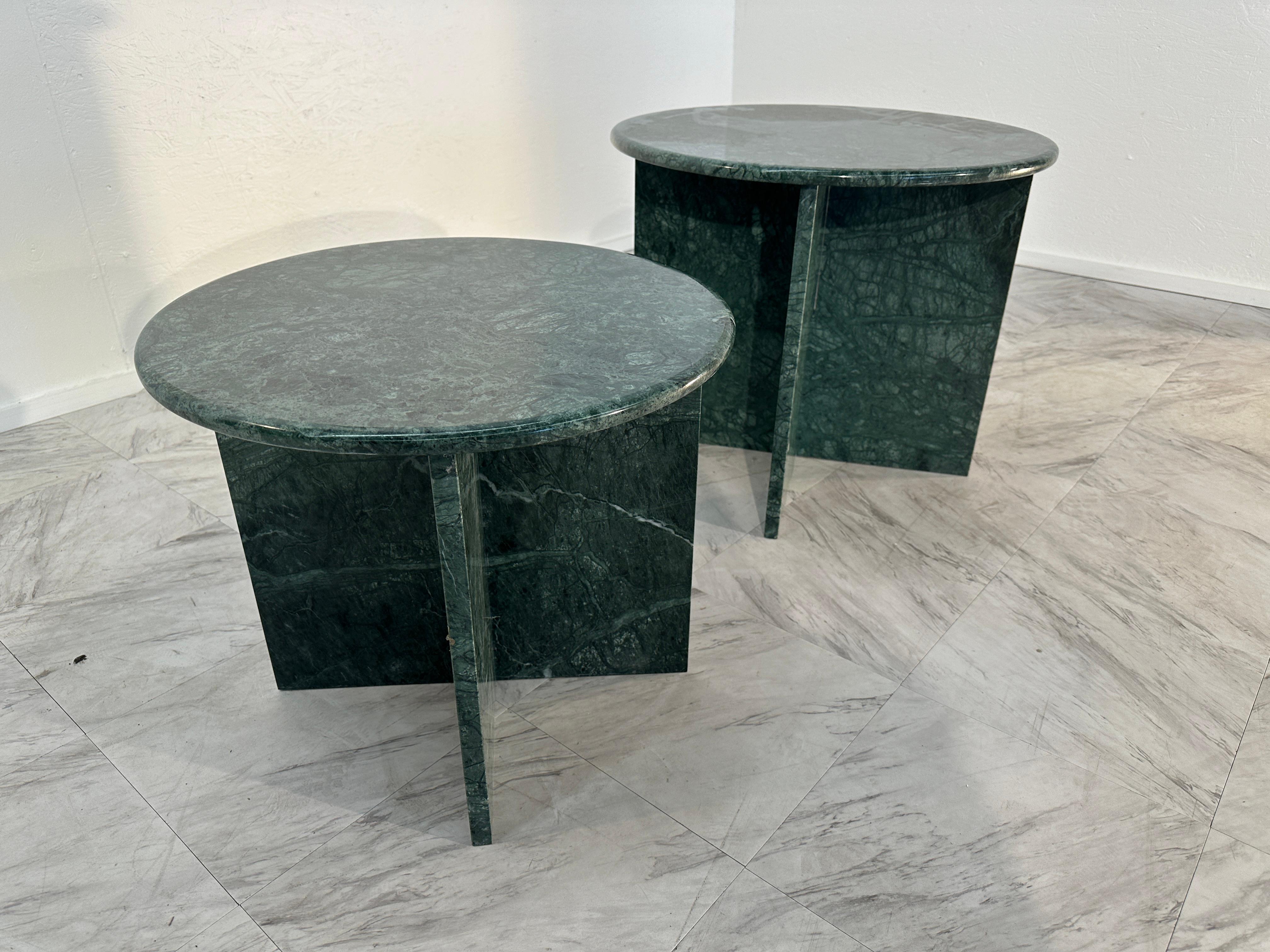 Pair of 2 Italian Green Marble Side Tables 1980s 2