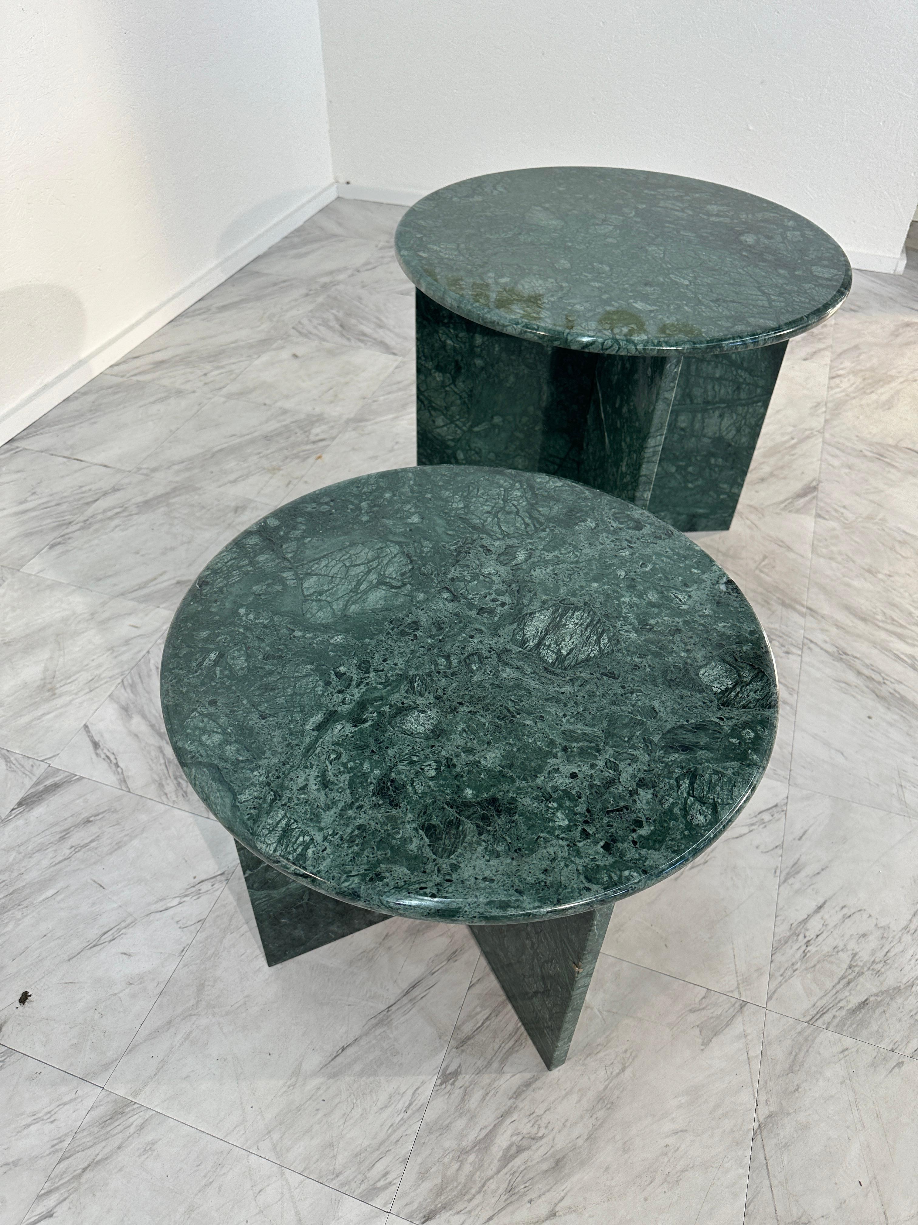 Pair of 2 Italian Green Marble Side Tables 1980s 3